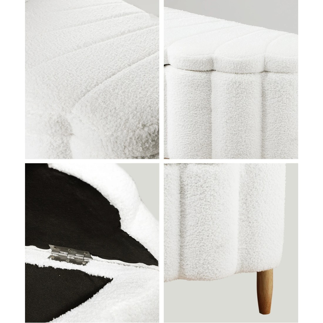 5 Oikiture Storage Ottoman Scallop Boucle Blanket Box Fleece Foot Stool Seat Chest
 - White, 5 of 10