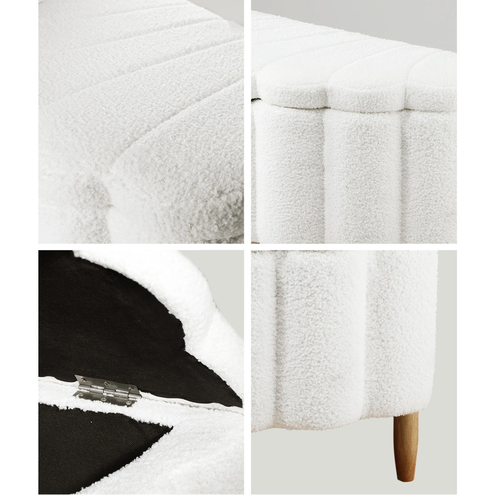 5 Oikiture Storage Ottoman Scallop Boucle Blanket Box Fleece Foot Stool Seat Chest
 - White, 5 of 10