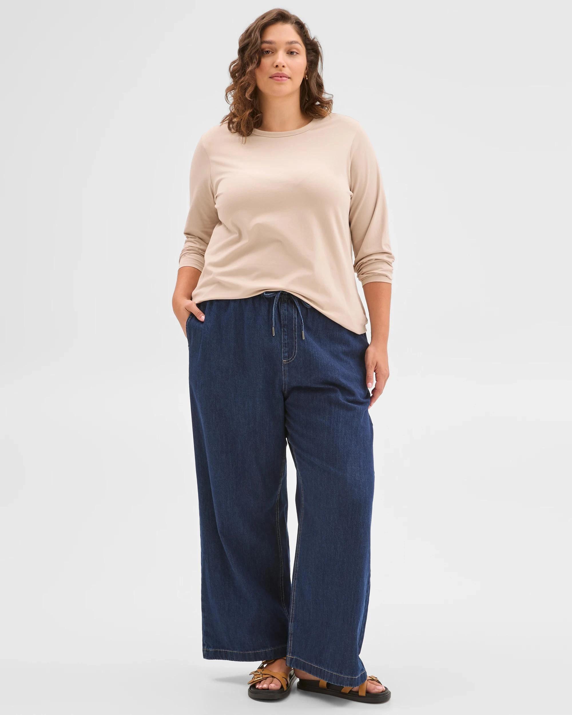 1 Target Plus Size Australian Cotton Long Sleeve Crew T-Shirt BIRCH, 1 of 6