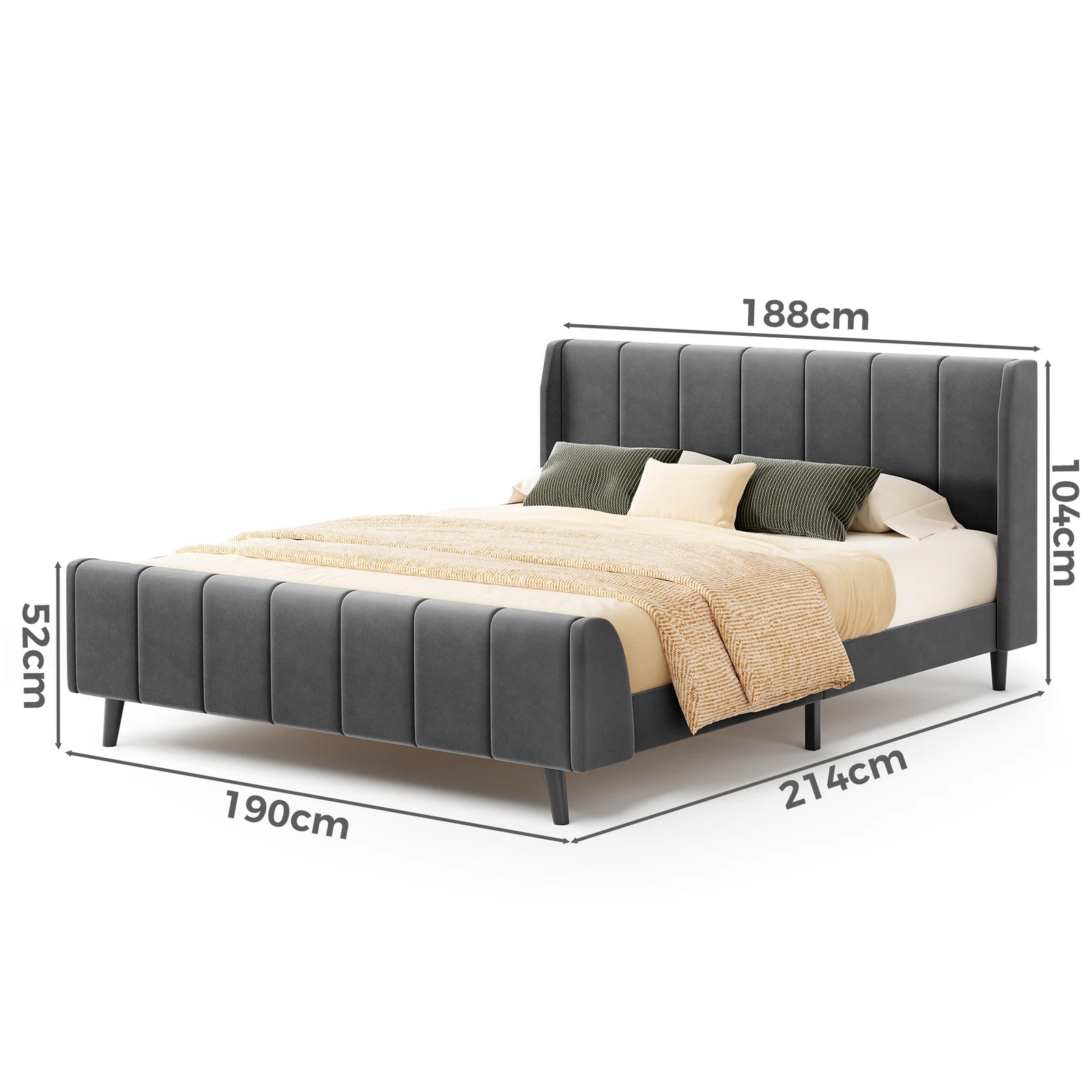 10 Alfordson Bed Frame King Size Tufted Headboard Base Velvet Hundolf - Grey, 10 of 10