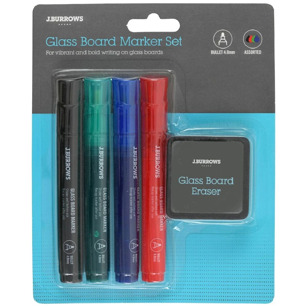 1 J.Burrows Glass Board Markers & Eraser 5 Pack, 1 of 3