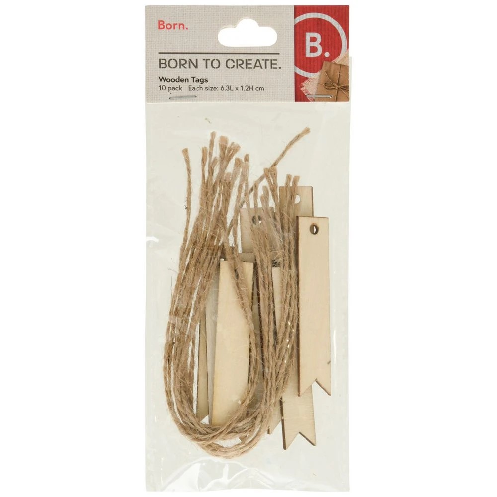1 Born Wooden Skinny Tags 10 Pack, 1 of 2