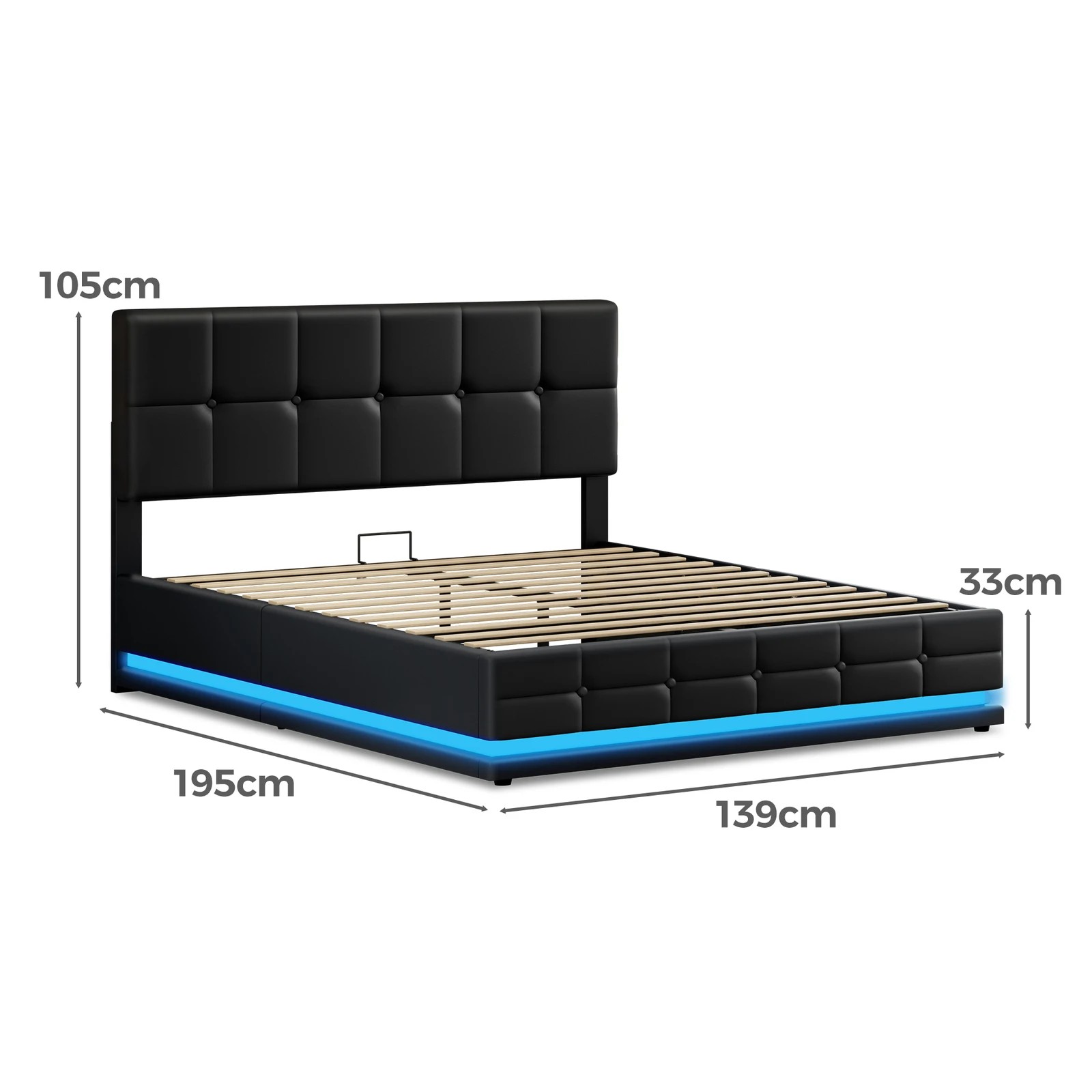 10 Alfordson Bed Frame Double Size Platform RGB LED Gas Lift Base Storage - Black, 10 of 10