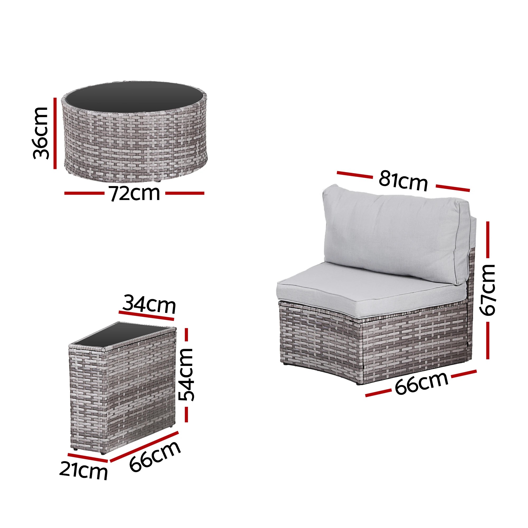 3 Gardeon 8 Seater Outdoor Sofa Set 11PCS Round Table Chair Set Garden Rattan Patio Furniture - Grey, 3 of 7