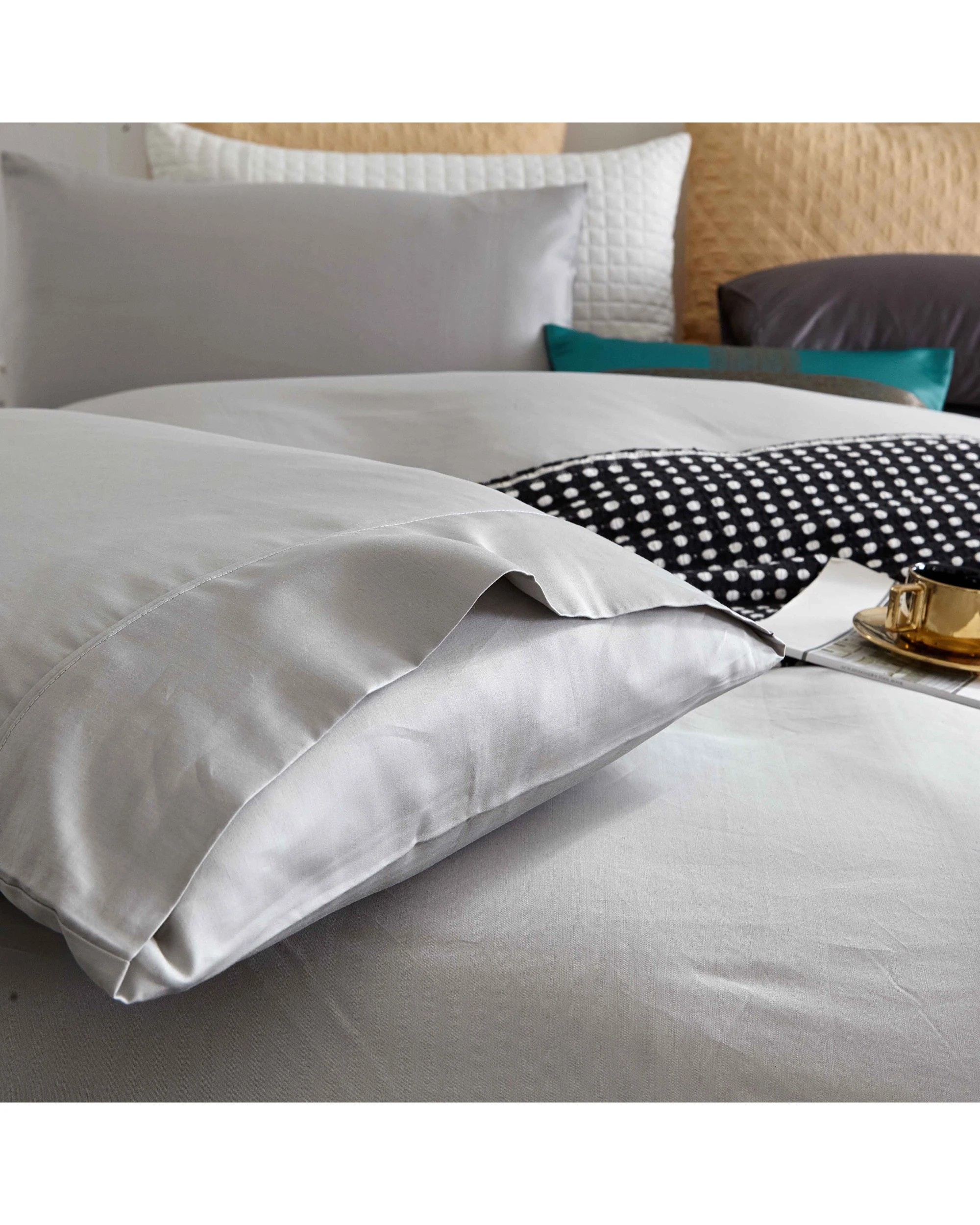 4 Cotton More 100% Cotton 650TC Quilt Cover Set King Plain - Grey, 4 of 7