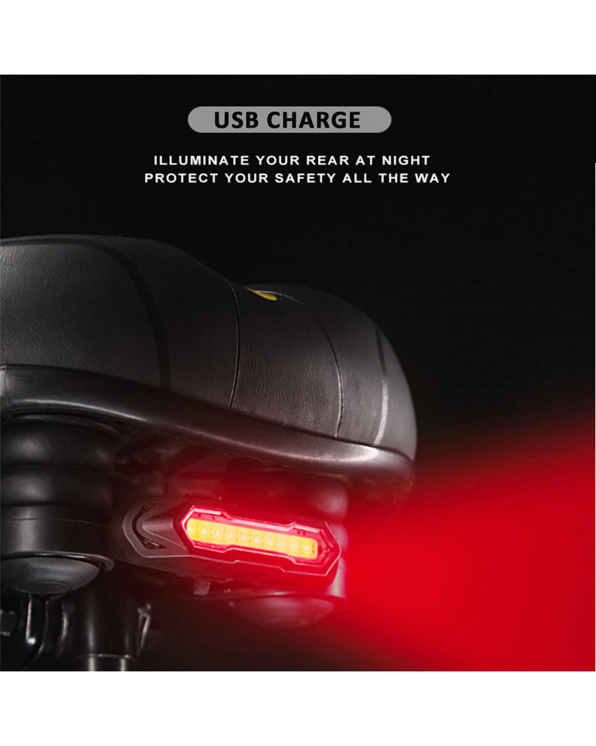 3 Sansai 9cm USB Rechargeable Bicycle Bike Tail Light with 5 Modes - Black, 3 of 6