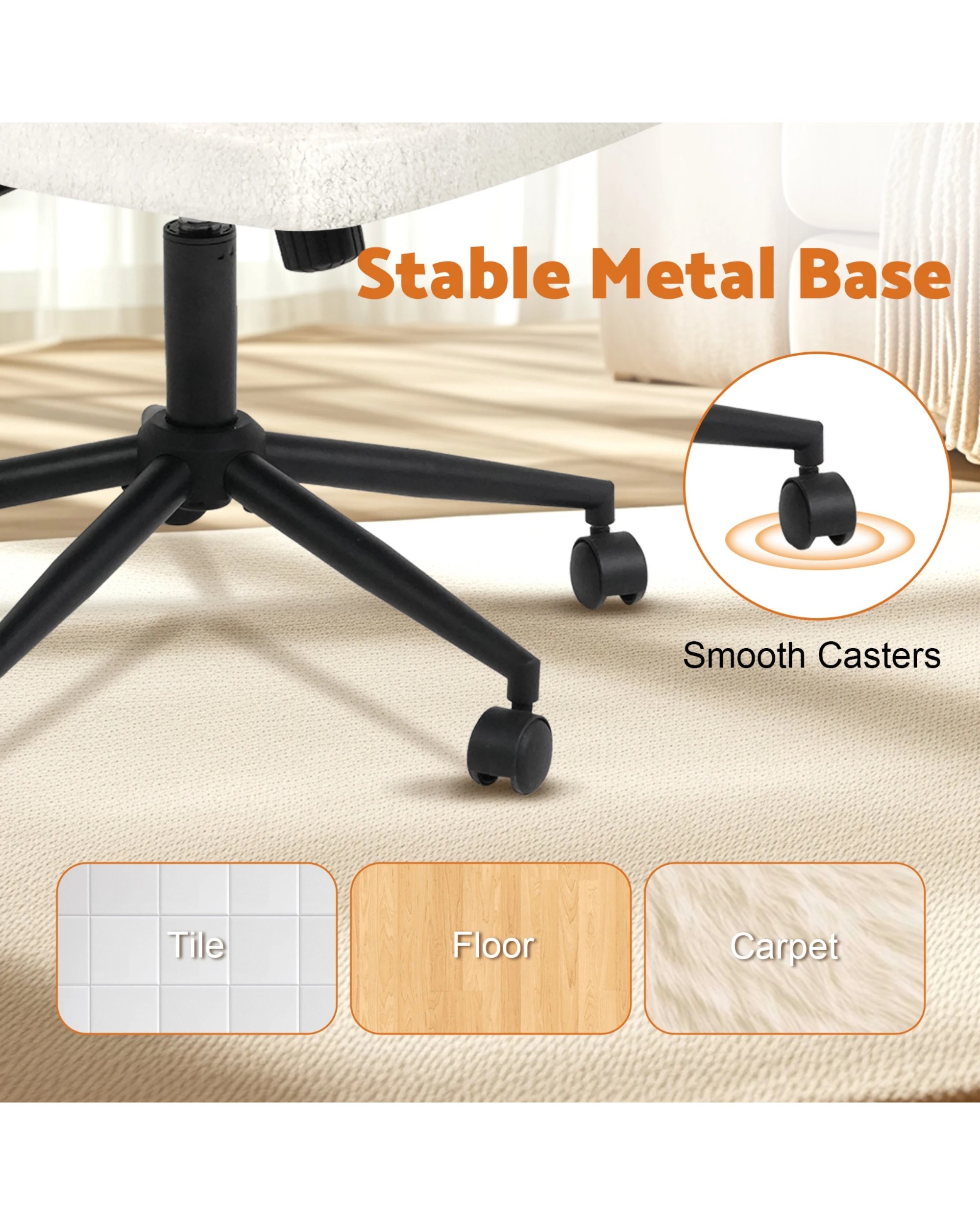 7 Advwin Armless Office Chair with Wheel White, 7 of 9