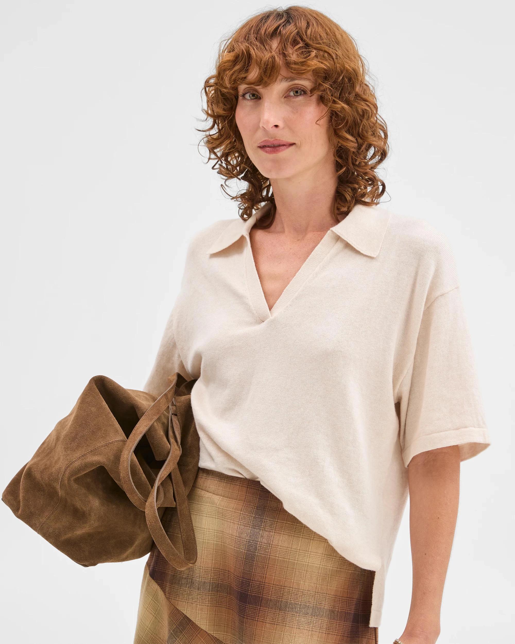 3 Target Woman Australian Cotton Blend Knit Polo Top PEBBLE, 3 of 6