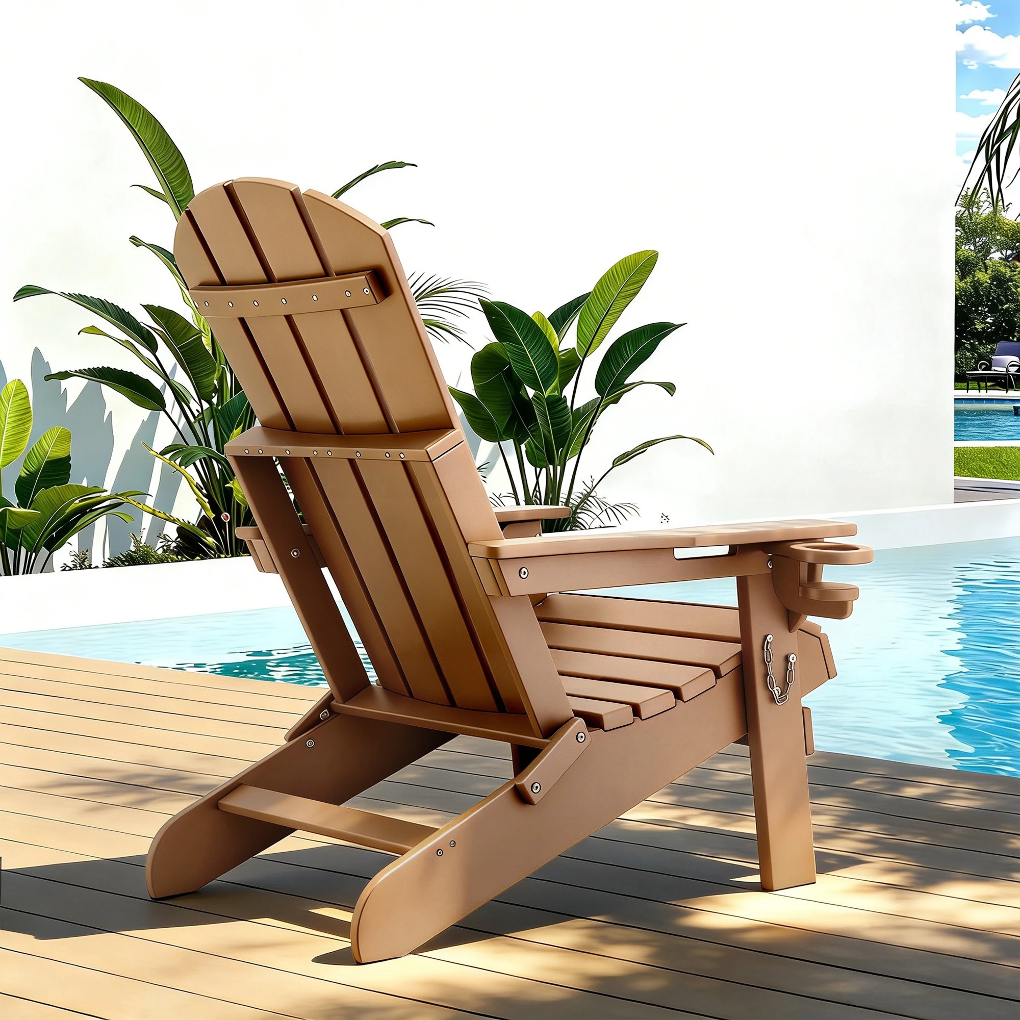 7 Gardeon Outdoor Chairs Folding Adirondack Beach Chair HDPE Sun Lounge Patio Furniture Garden - Brown, 7 of 9