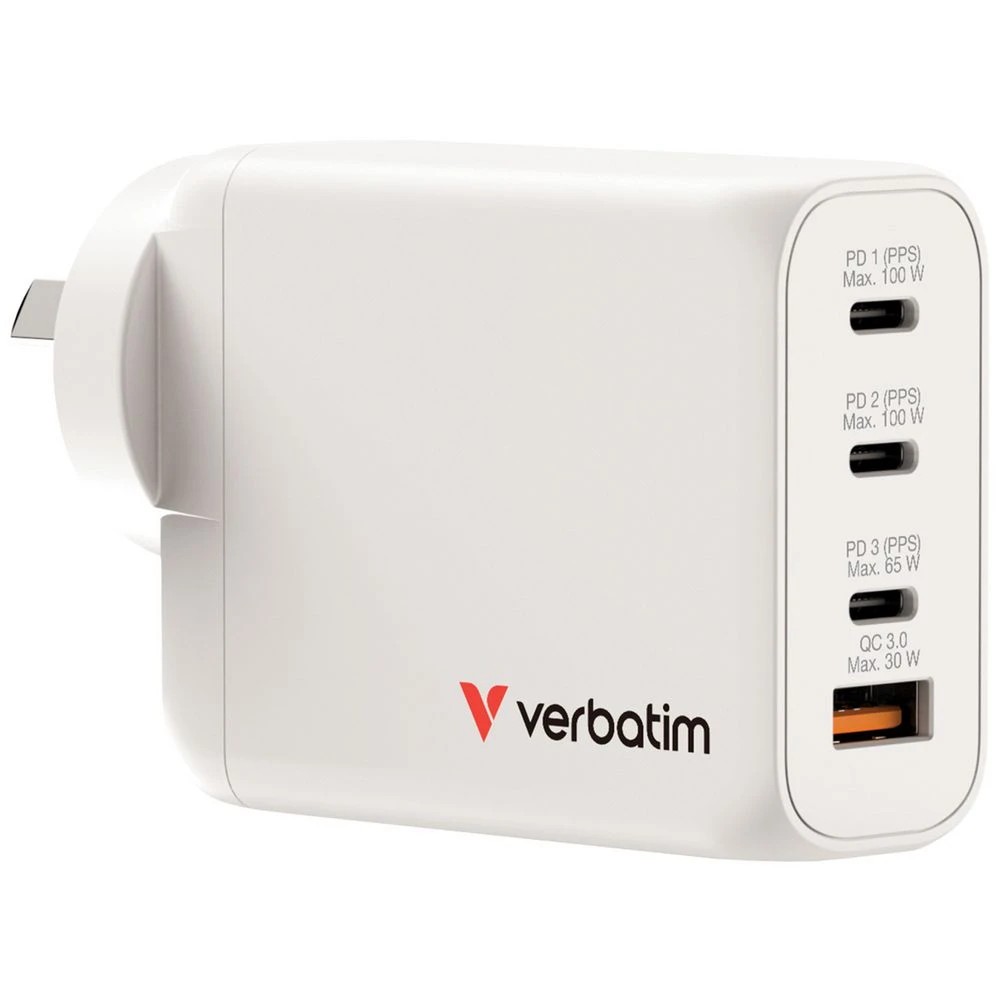 1 Verbatim GaN Wall Charger 3 x USB-C 1 x USB-A 100W White, 1 of 6