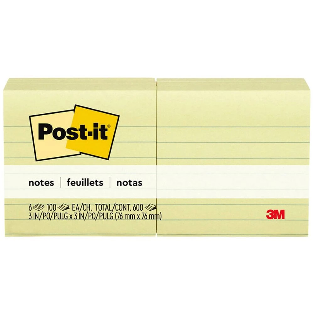 1 Post-it Lined Notes 76 x 76mm Yellow 6 Pack, 1 of 8
