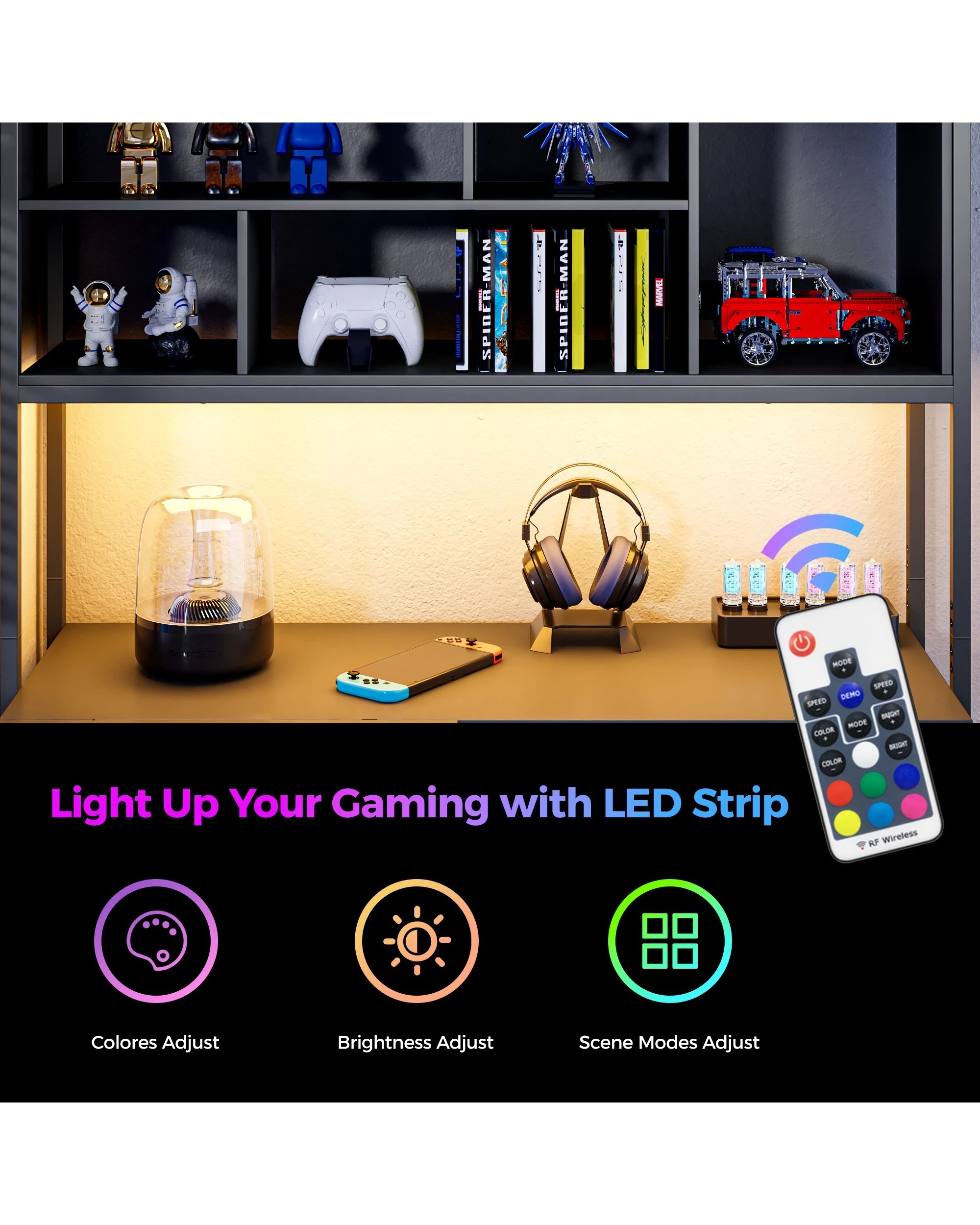 6 Advwin L Shaped Gaming Desk With Led Lights Reversible 148cm Computer Desk With 3 Drawers And Bookshelf, 6 of 8