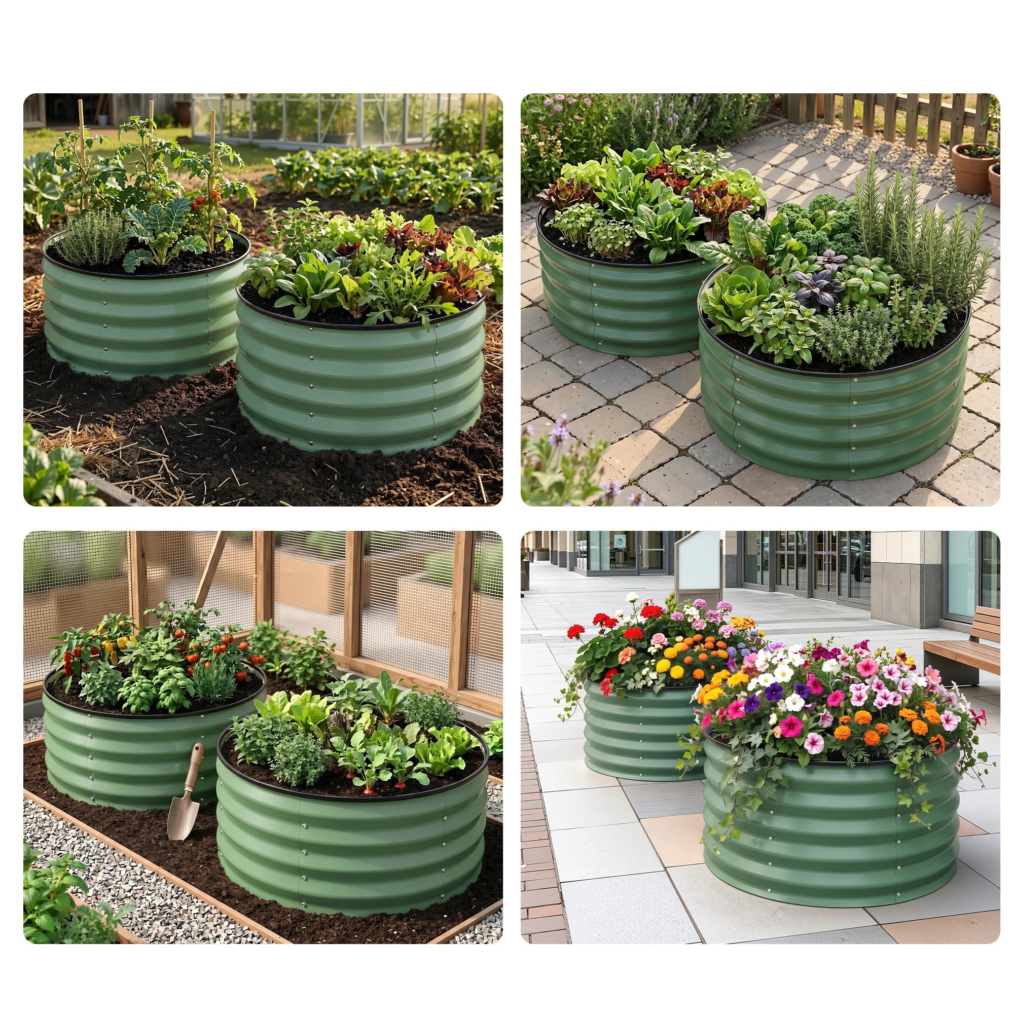 6 Green Fingers Fingers Round Raised Garden Bed 2 Pack Galvanised Planter Box Rust Resistant - Green, 6 of 10