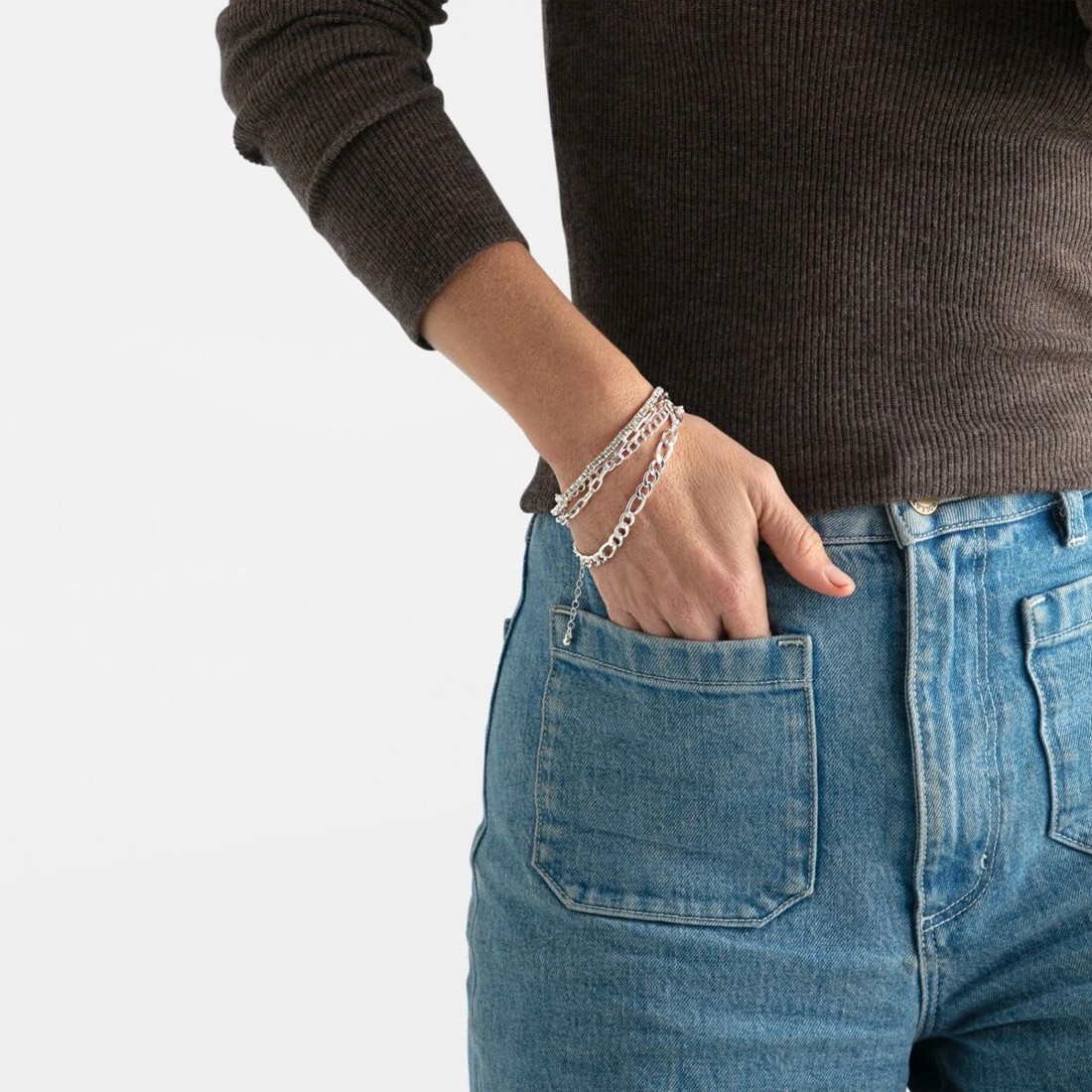 4 5 Pack Chain and Diamante Bracelets - Silver Tone, 4 of 5