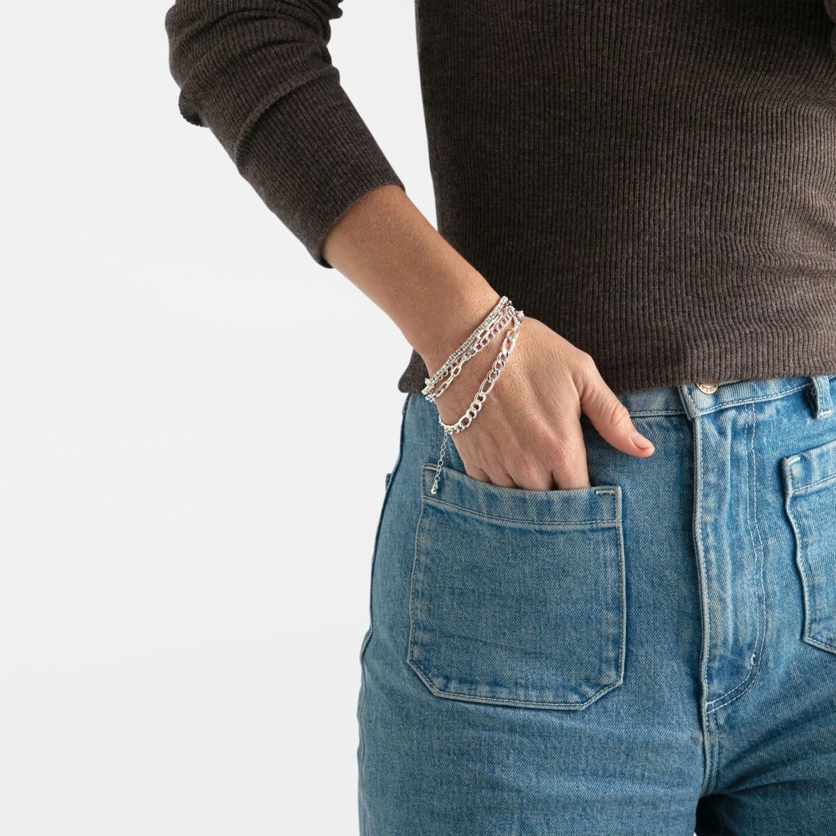 4 5 Pack Chain and Diamante Bracelets - Silver Tone, 4 of 5