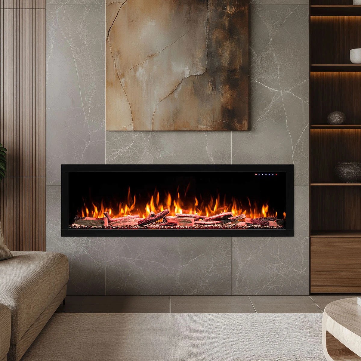 1 Moda Living Fantasia 60 inch Electric Fireplace - Extra Deep - Black, 1 of 6