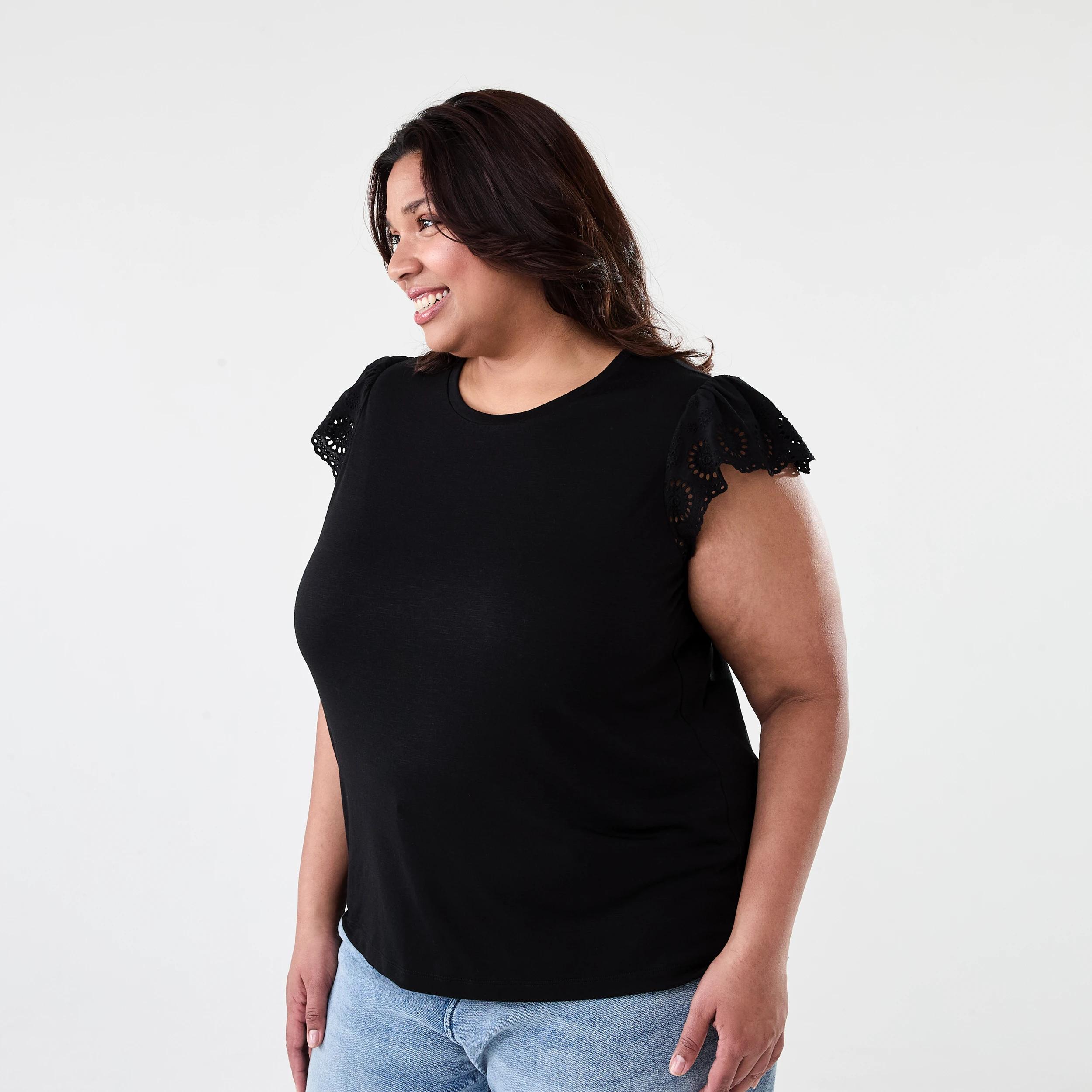 2 Curve Sleeveless Broderie Top Black, 2 of 5