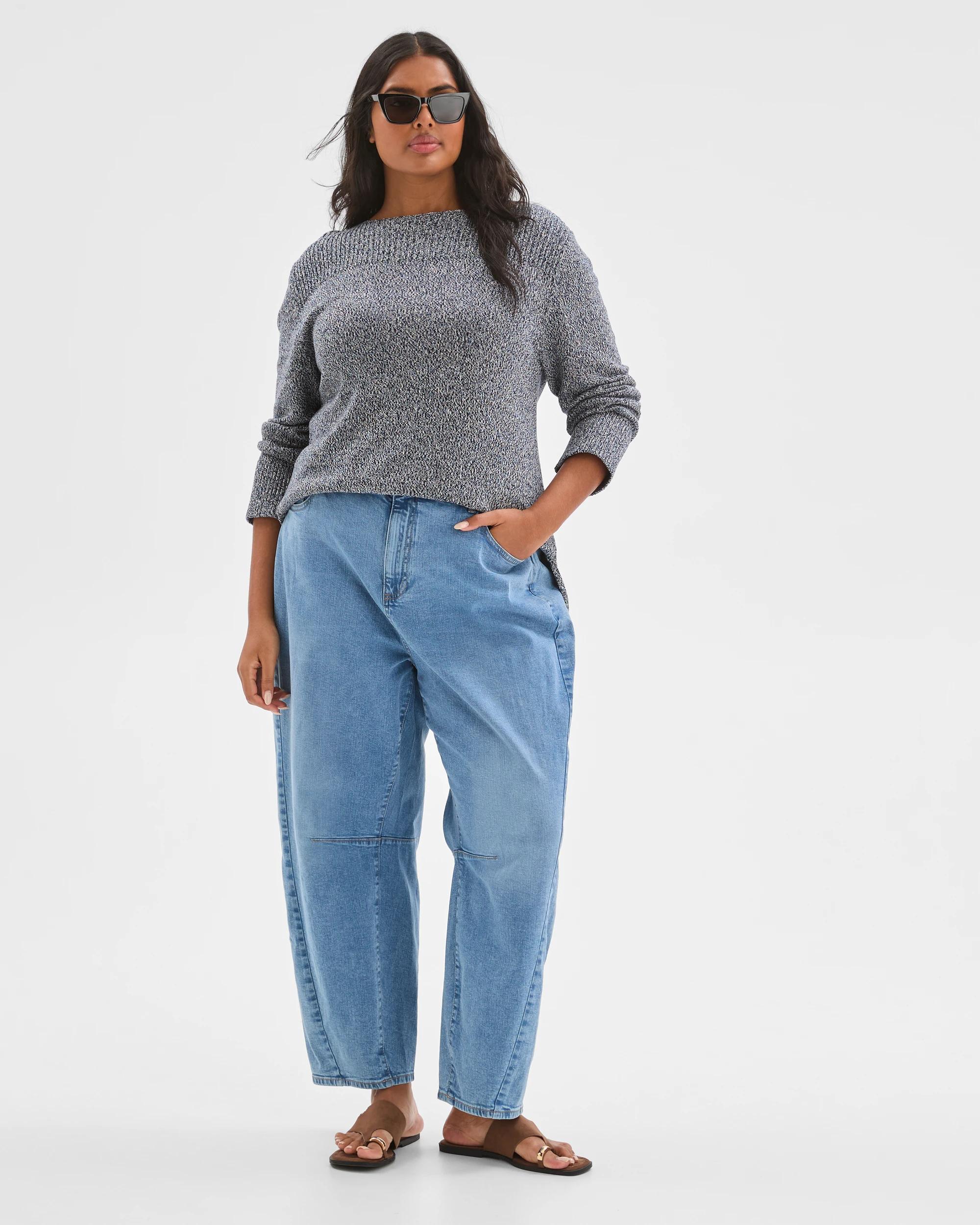1 Target Curve Plus Size Australian Cotton Blend Ottoman Twist Jumper PETROL TWIST, 1 of 7