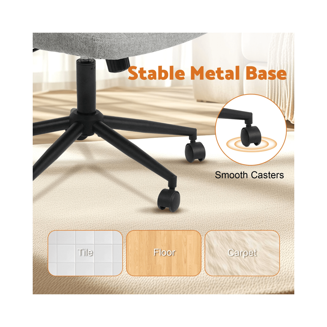 7 Advwin Armless Office Chair Swivel Vanity Chair Grey, 7 of 9