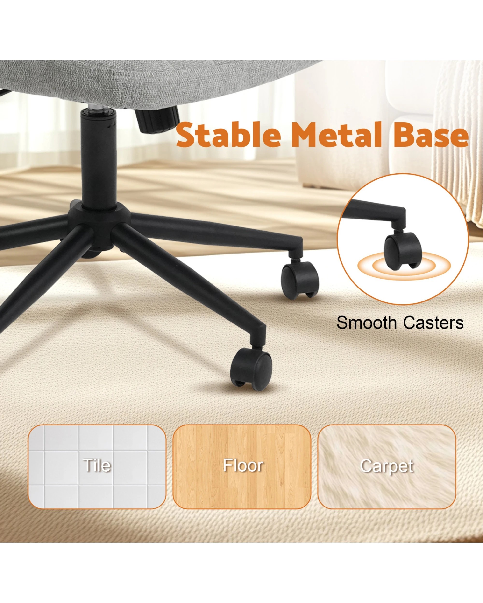 7 Advwin Armless Office Chair Swivel Vanity Chair Grey, 7 of 9