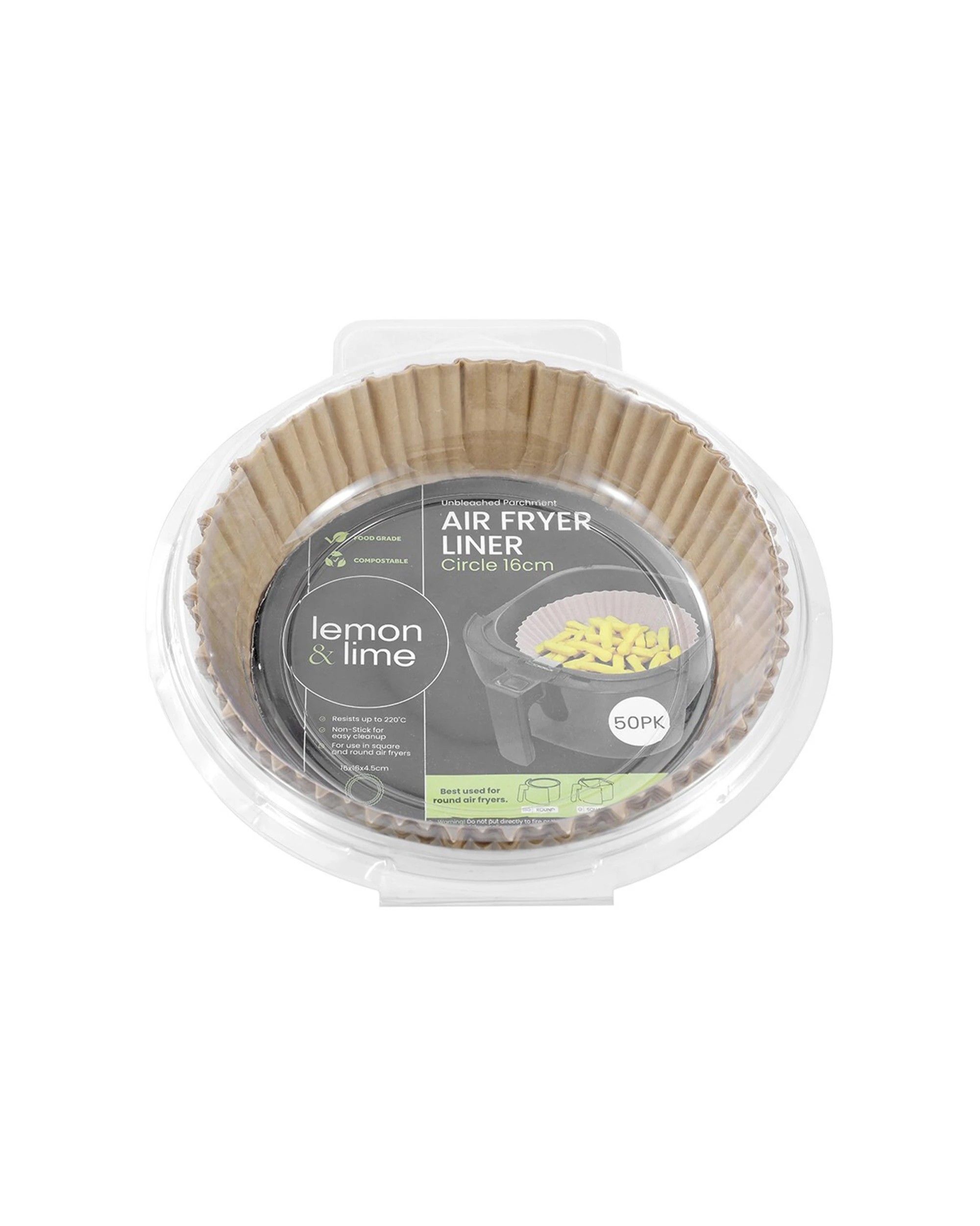 2 Lemon & Lime 12x 50PK Air Fryer Liner 16x4.5cm Circle Food Grade Compost - Brown, 2 of 7