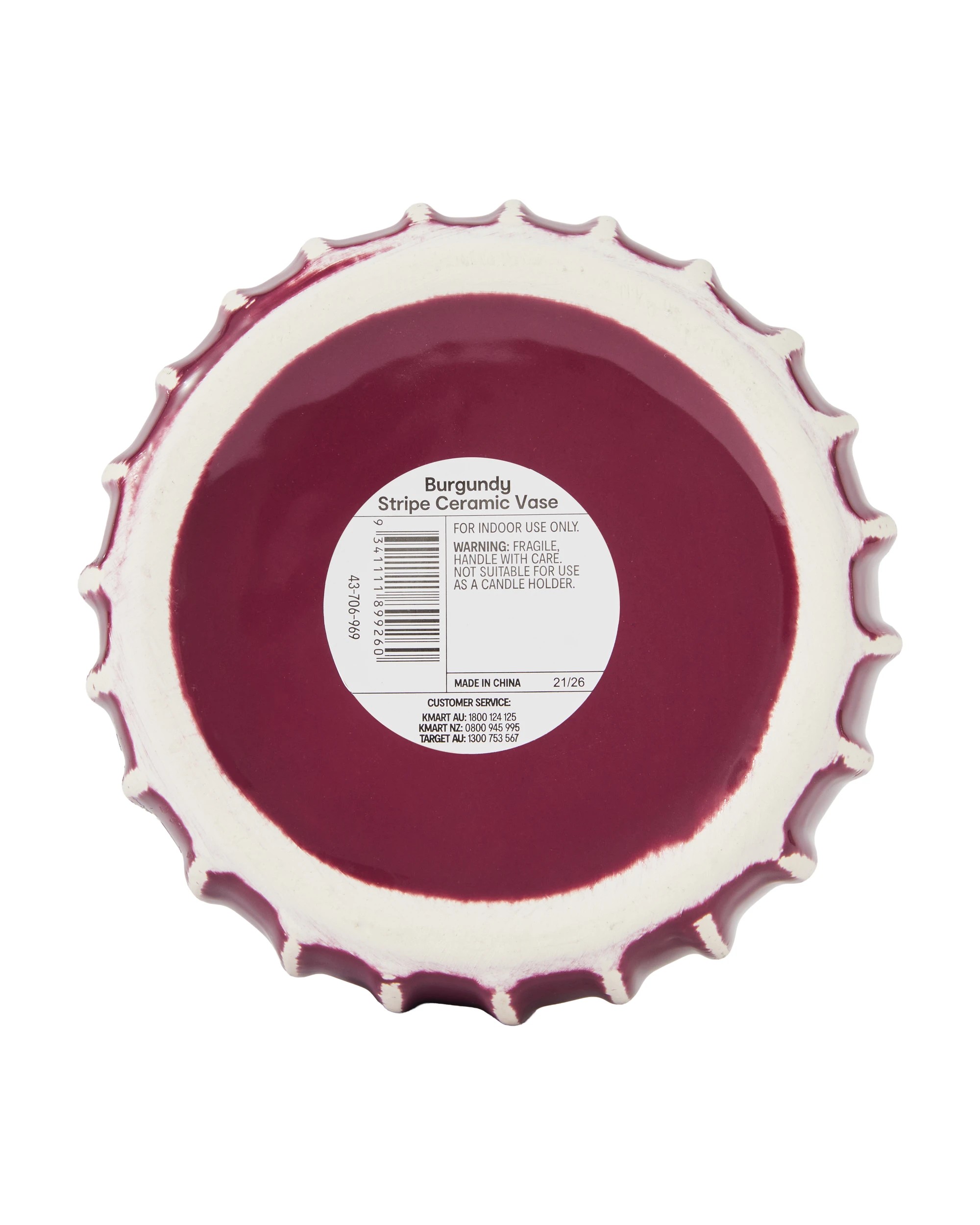 5 Burgundy Stripe Ceramic Vase, 5 of 5