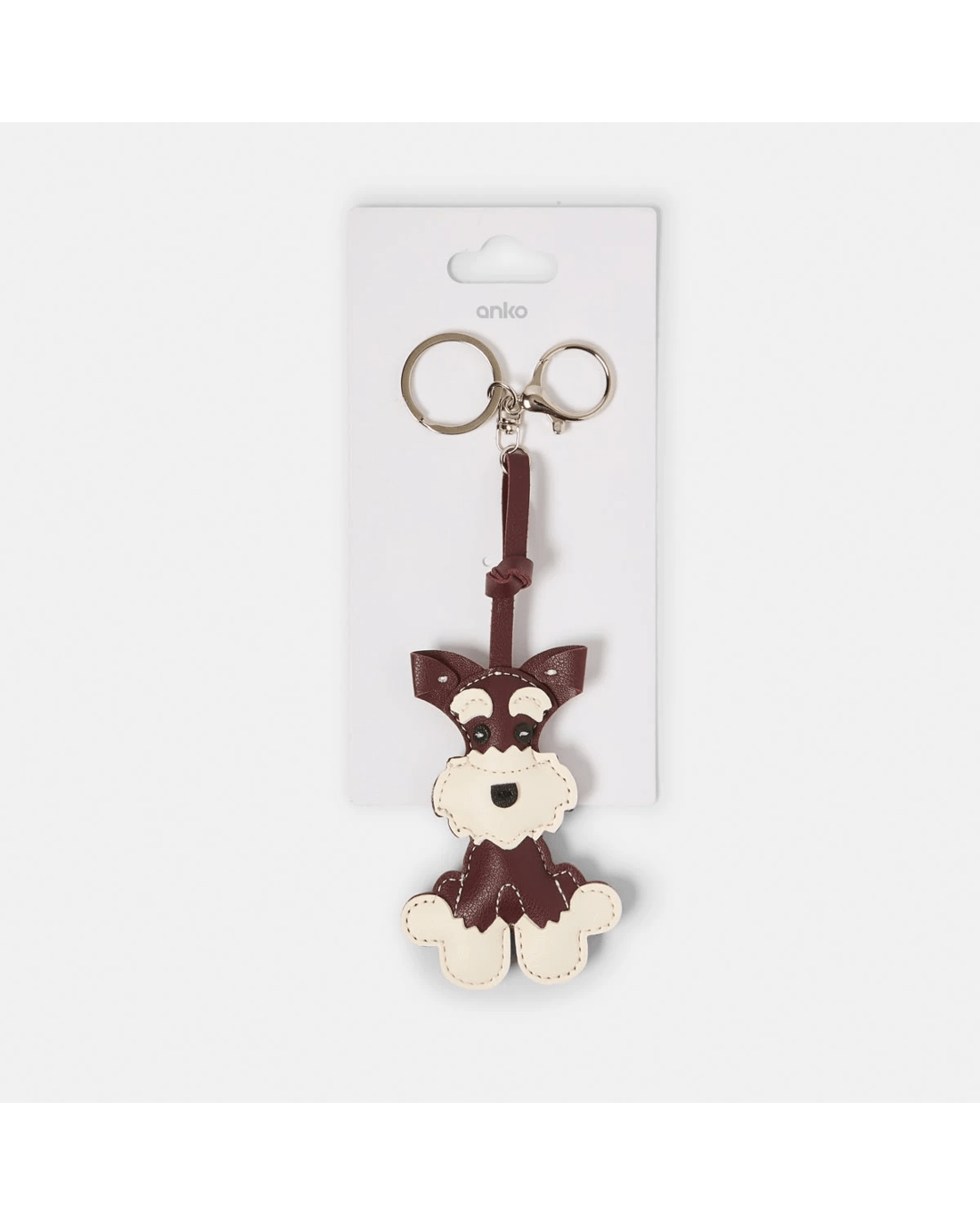 3 PU Dog Bag Charm Keyring - Brown and Silver Tone, 3 of 3