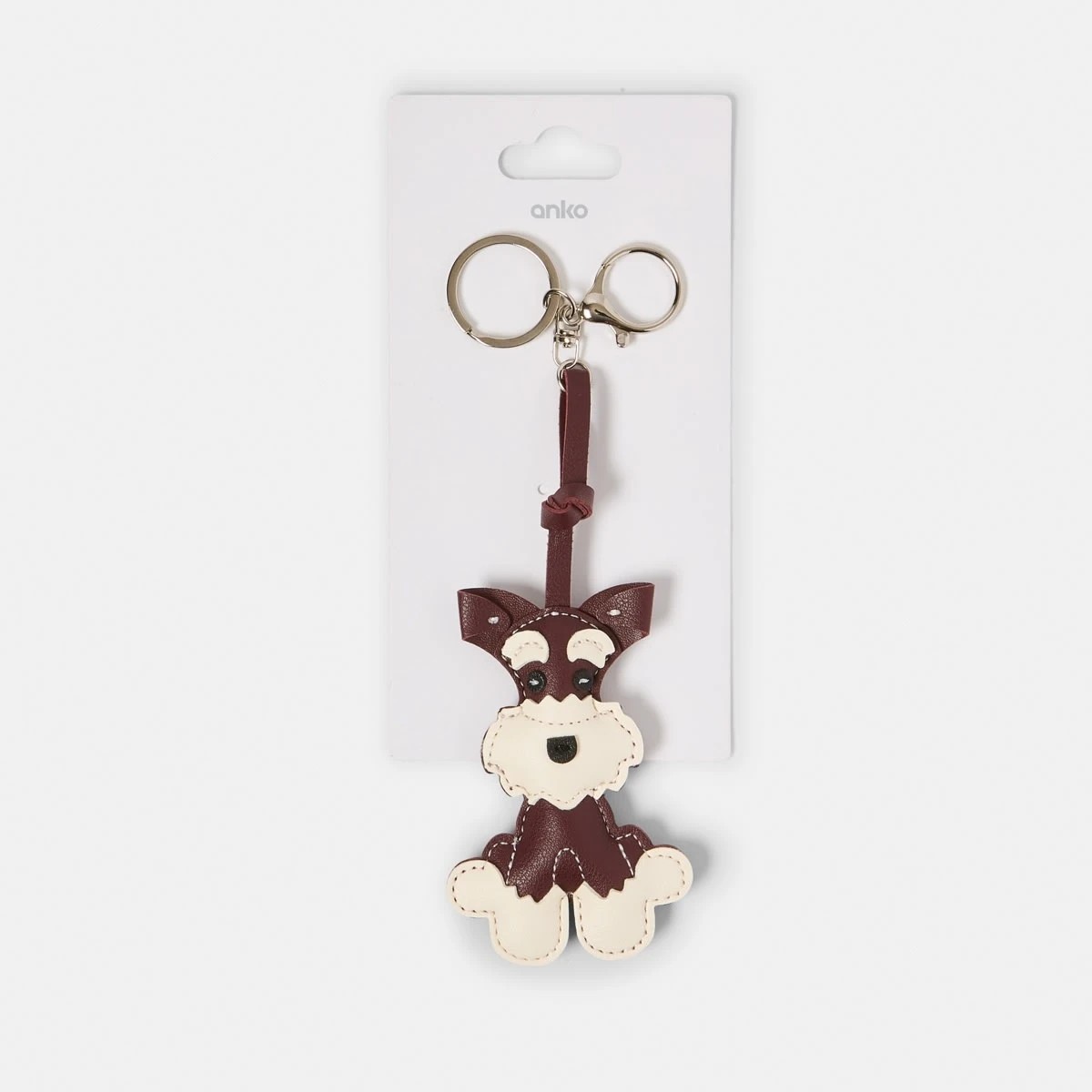3 PU Dog Bag Charm Keyring - Brown and Silver Tone, 3 of 3