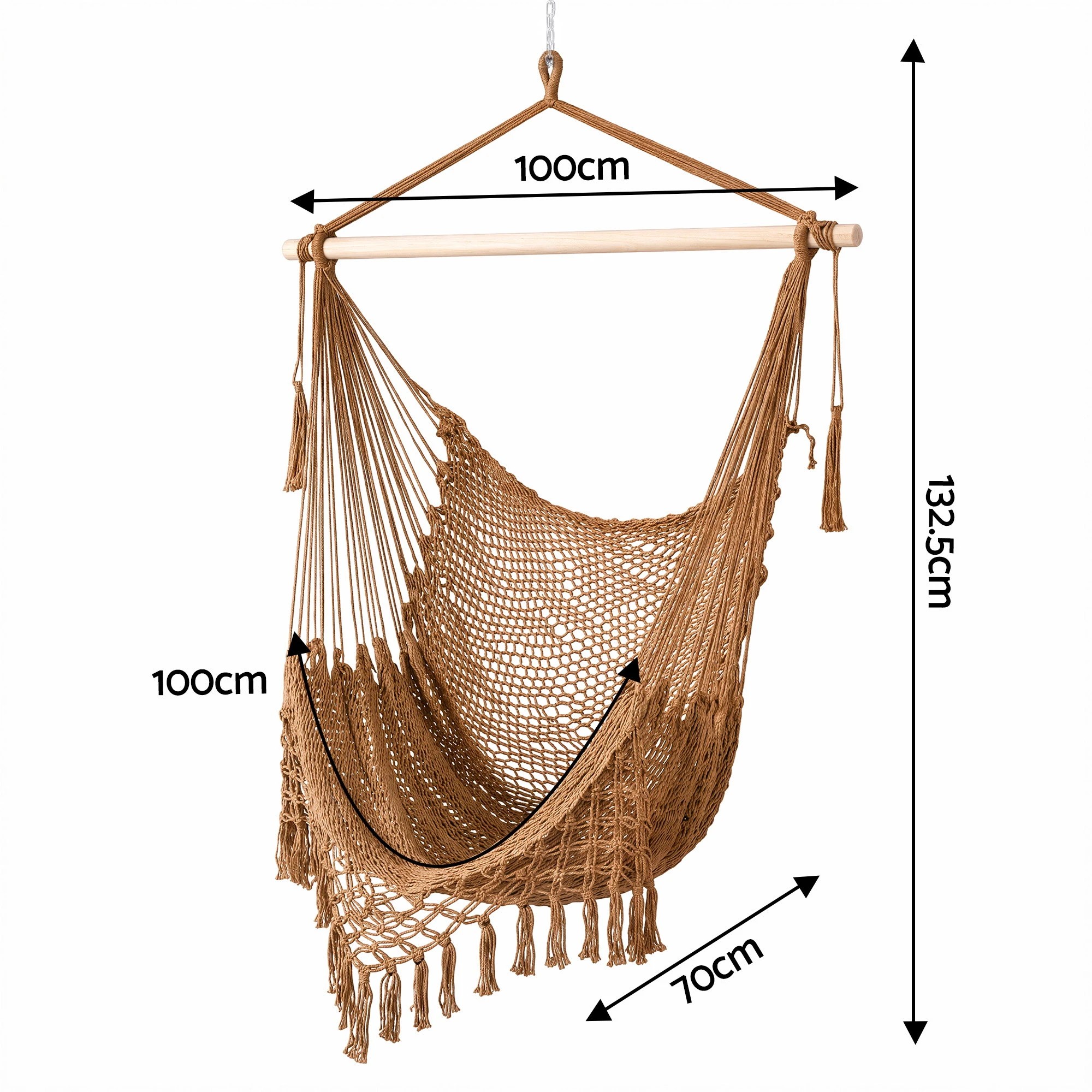 3 Gardeon Hammock Chair Outdoor Furniture Camping Hanging Chair with Spreader Bar Tassels - Brown, 3 of 8