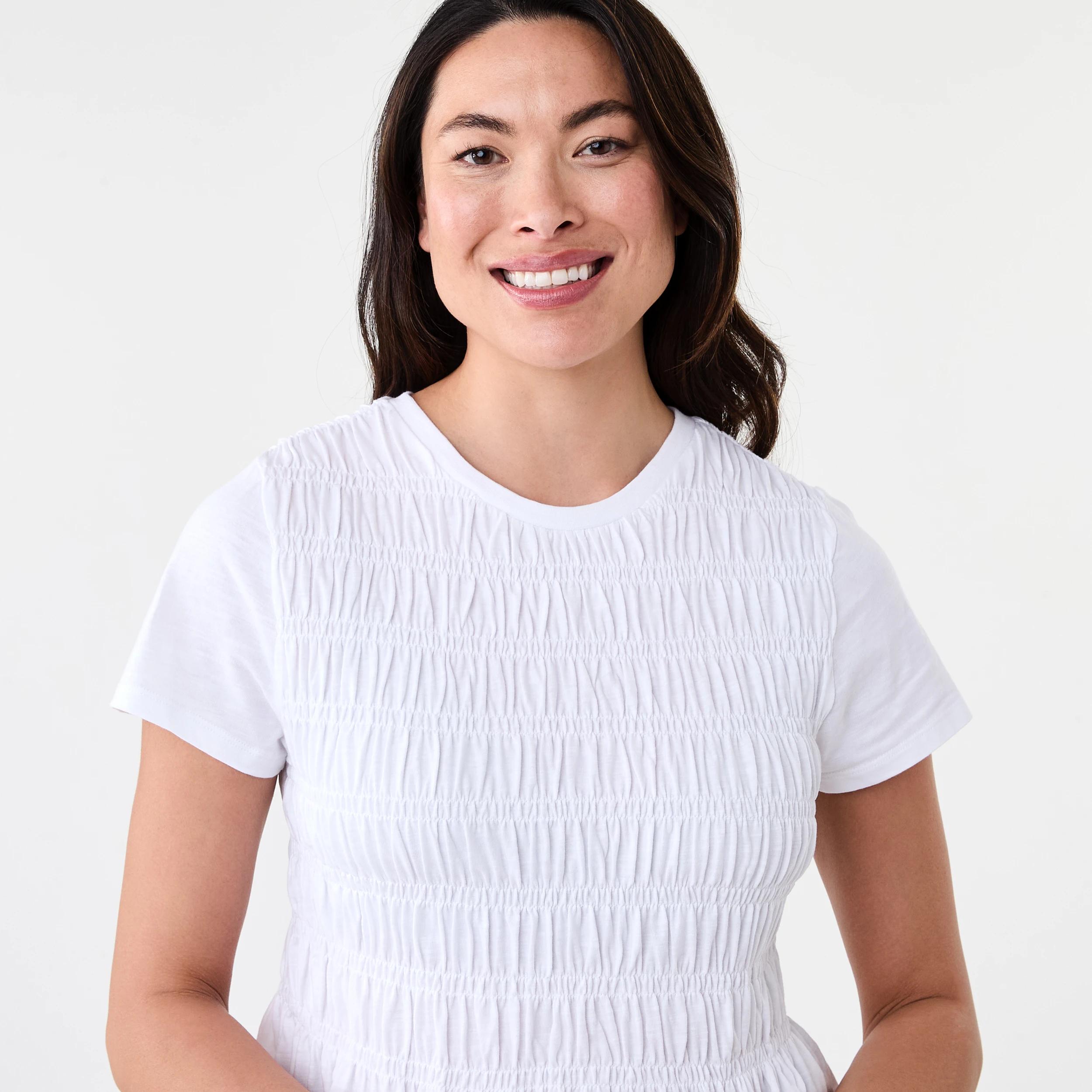 4 Short Sleeve Shirred Top White, 4 of 6