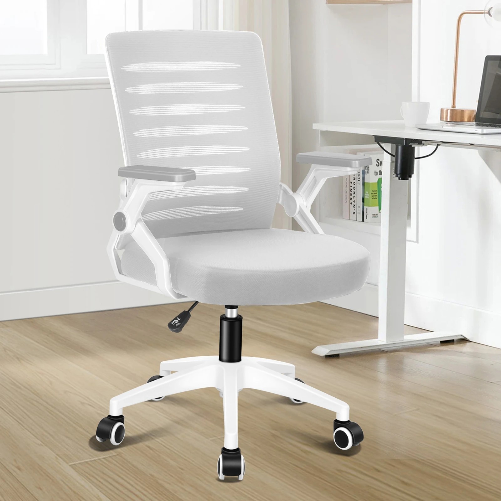2 Alfordson Mesh Office Chair Executive Computer Fabric Seat Racing Work - White Grey, 2 of 10