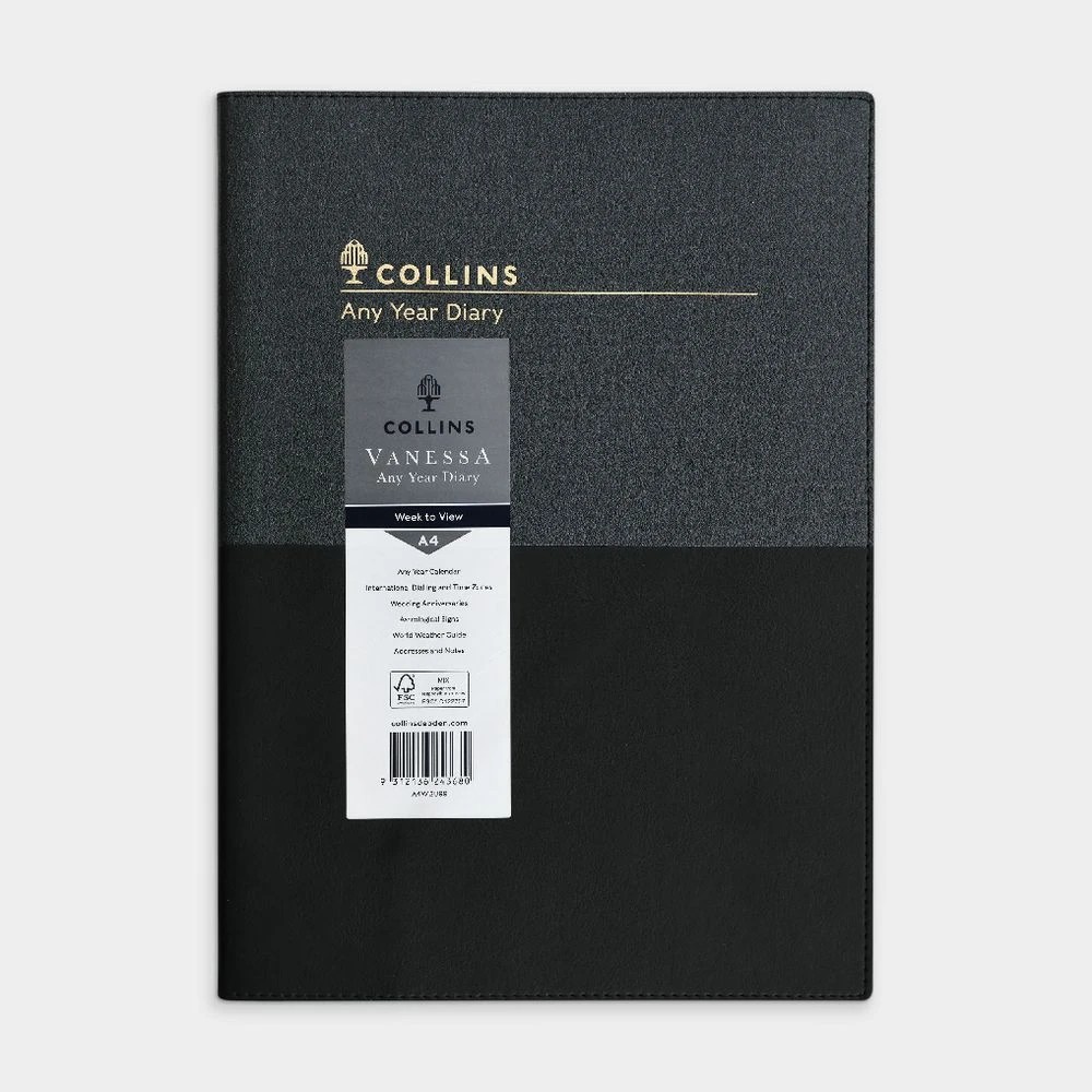 2 Collins Debden Vanessa A4 Week-to-View Undated Diary Black, 2 of 8