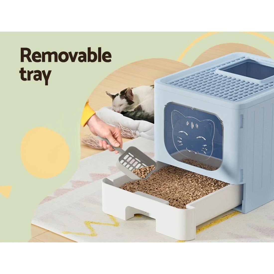6 i.Pet Cat Litter Box Large Tray Kitty Toilet Enclosed Hooded Foldable Scoop - Blue, 6 of 7