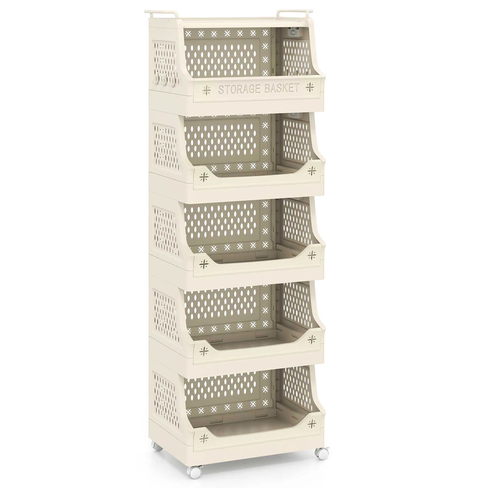 1 Costway 6 Tier Rolling Storage Cart w/Open Front Baskets Stackable Plastic Organizer - Beige, 1 of 1
