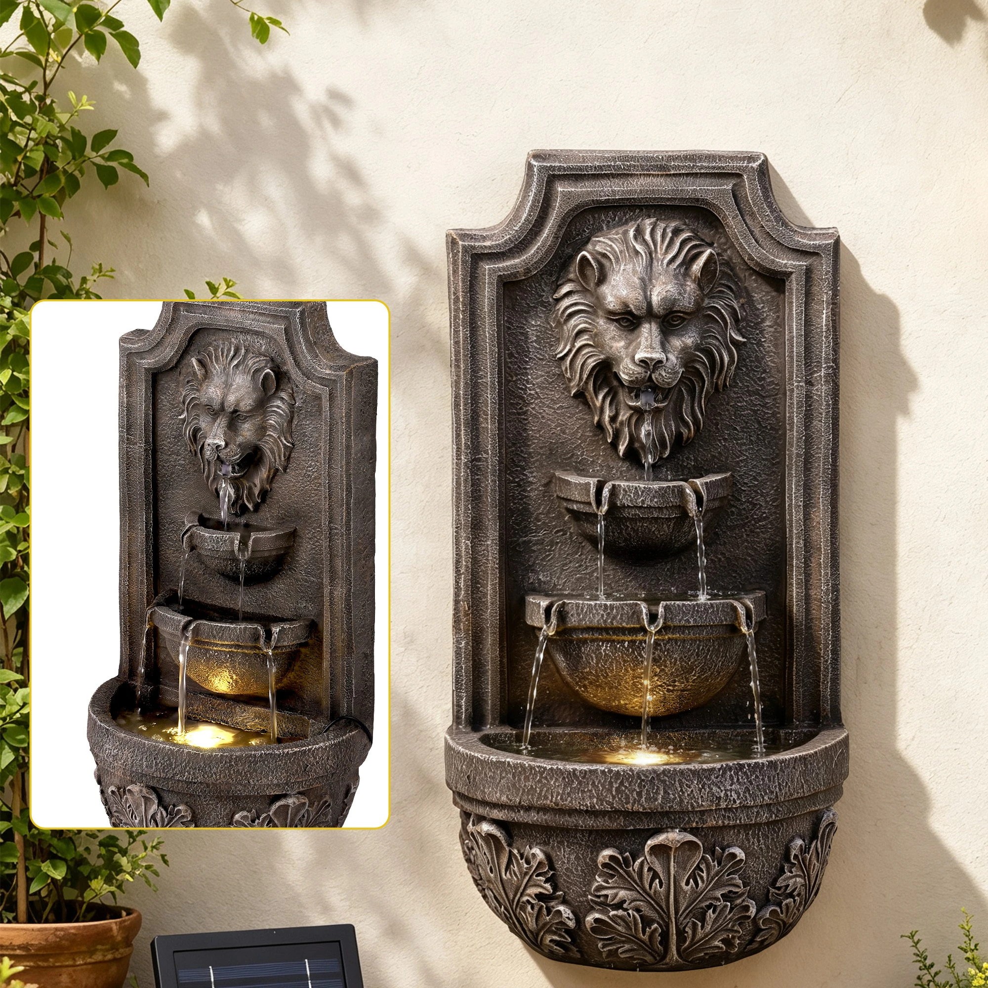 4 Gardeon Solar Fountain Water Feature Lion Head Wall Fountain 67cm- Brown, 4 of 8