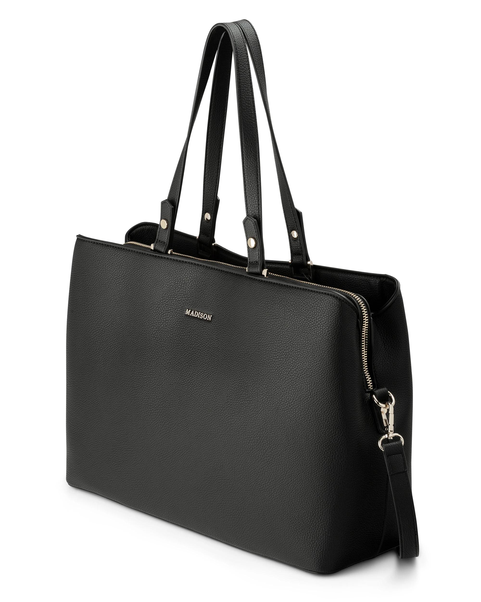 4 Madison Accessories Kate Large Laptop Tote Work Bag BLACK, 4 of 8