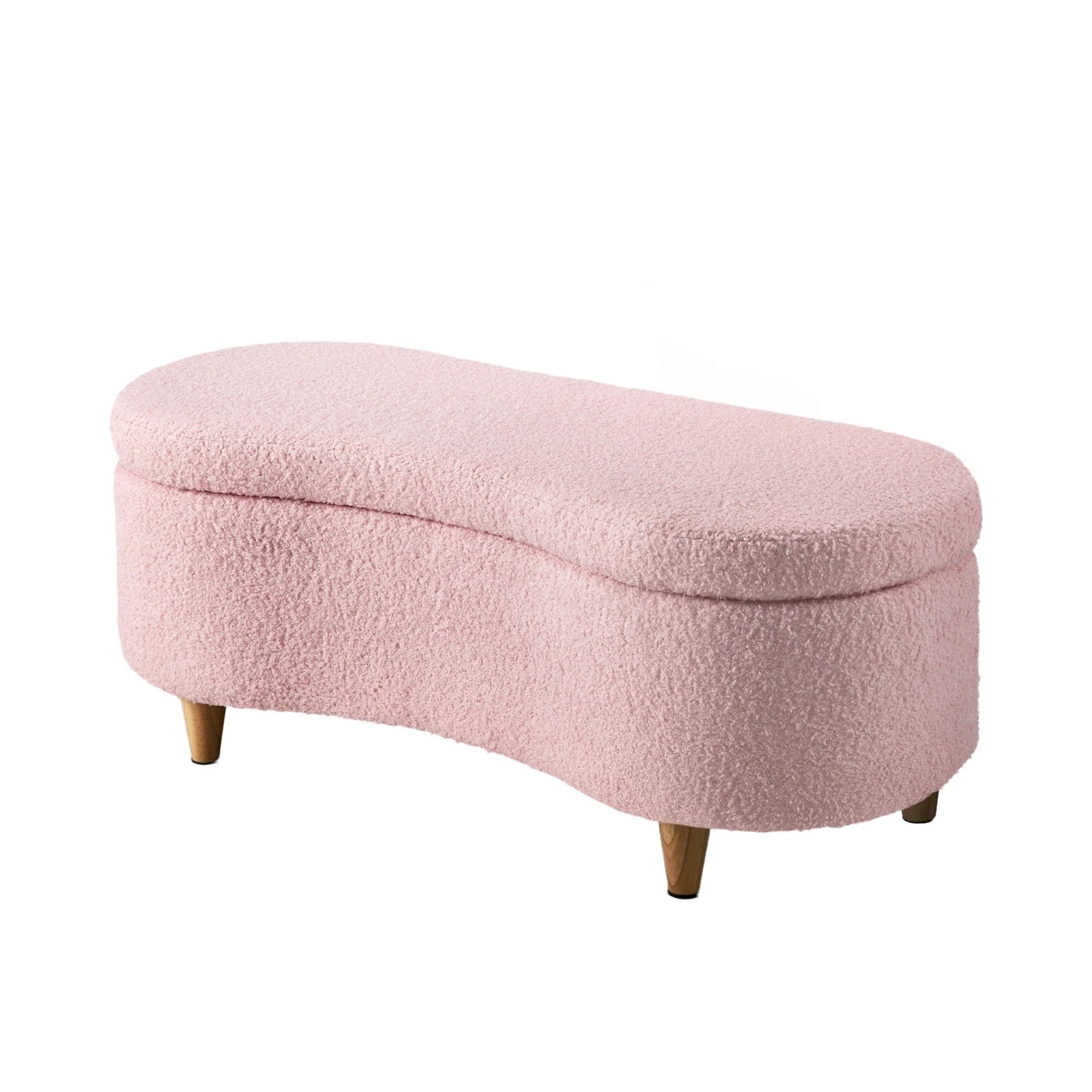 1 Oikiture Storage Ottoman Cashew Teddy Boucle Chest Bench Blanket Box Stool - Pink, 1 of 9