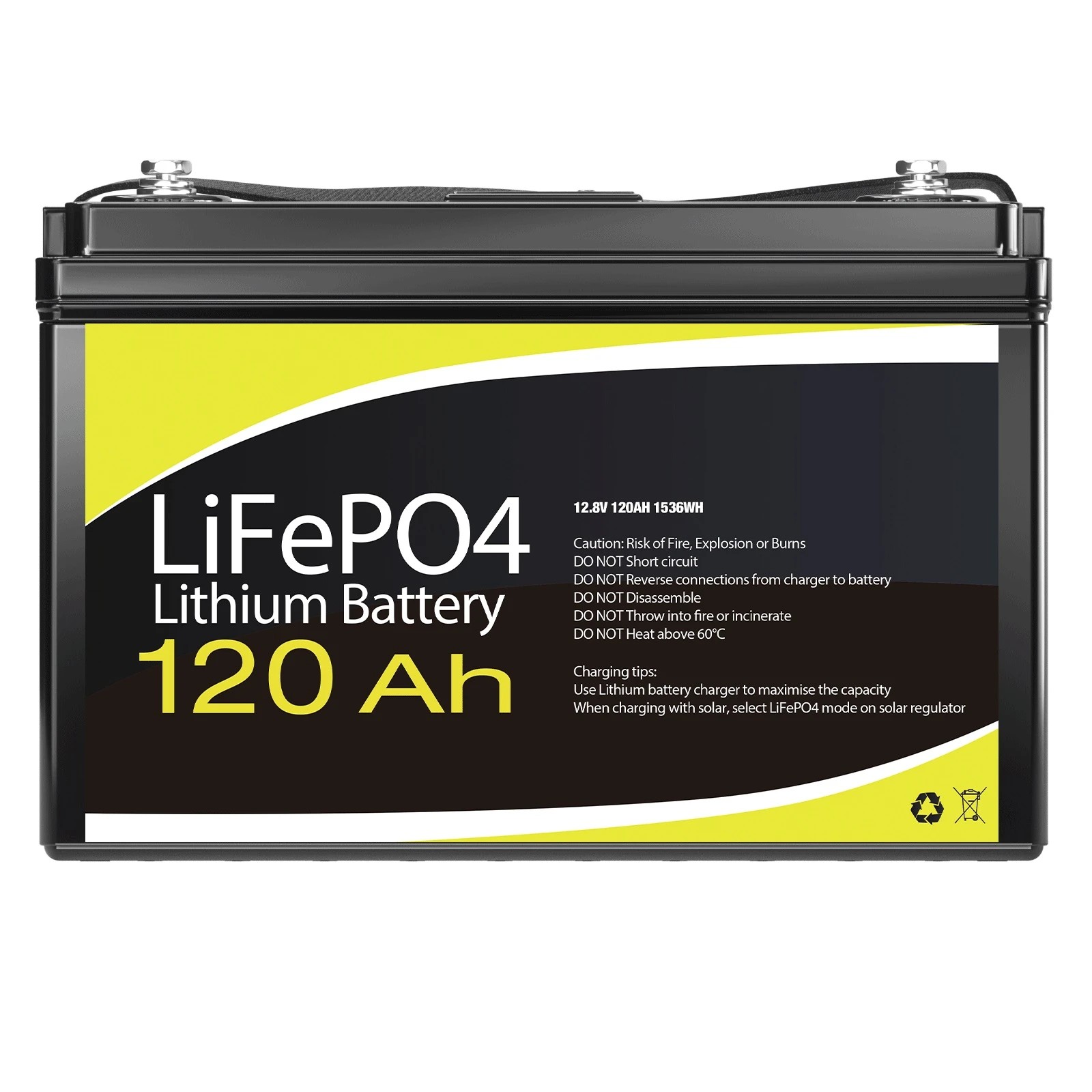 1 12V 120Ah LiFePO4 Battery Deep Cycle Solar Off Grid Power System 120A BMS 1536Wh, 1 of 6
