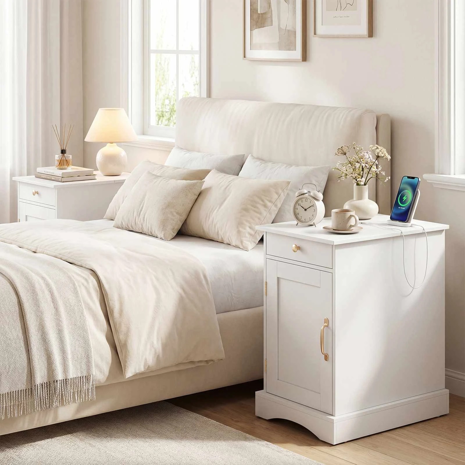 6 Cosway Bedside Table Nightstand w/Charging Station Side End Table - White, 6 of 6