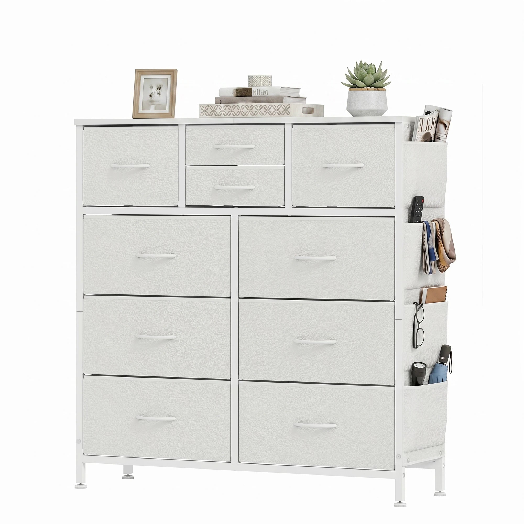 1 Advwin PU Dresser with 10 Drawers & Side Pockets - White, 1 of 8