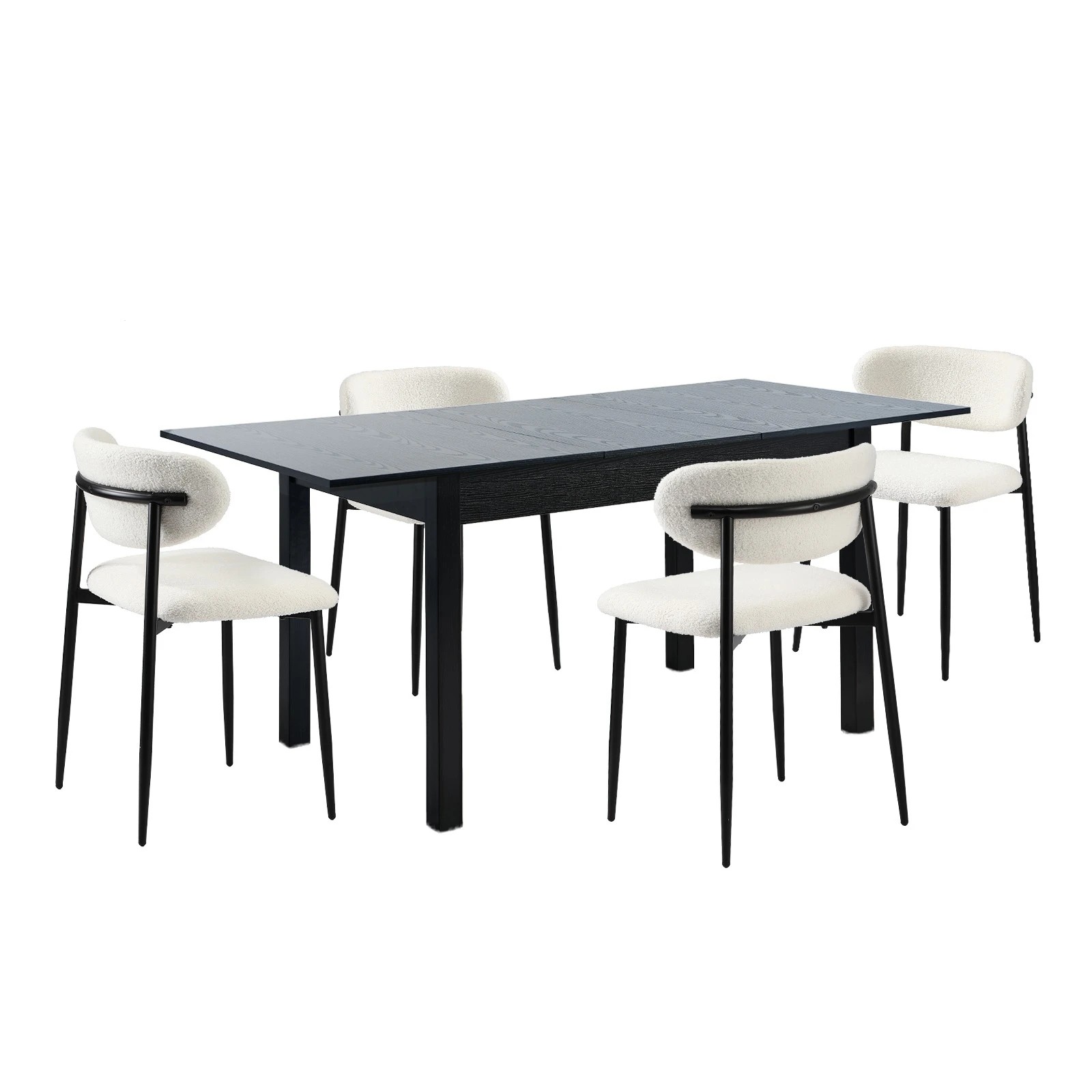 1 Oikiture 5pc Extenable Dining Table and Chairs Wooden Dining Set Boucle - Black, 1 of 9