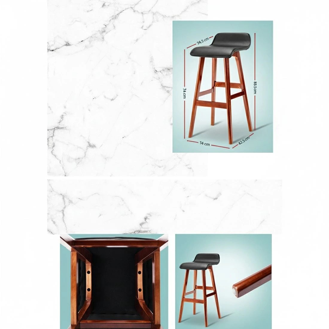 5 Artiss 2x Bar Stools Wooden Stool - Black, 5 of 8