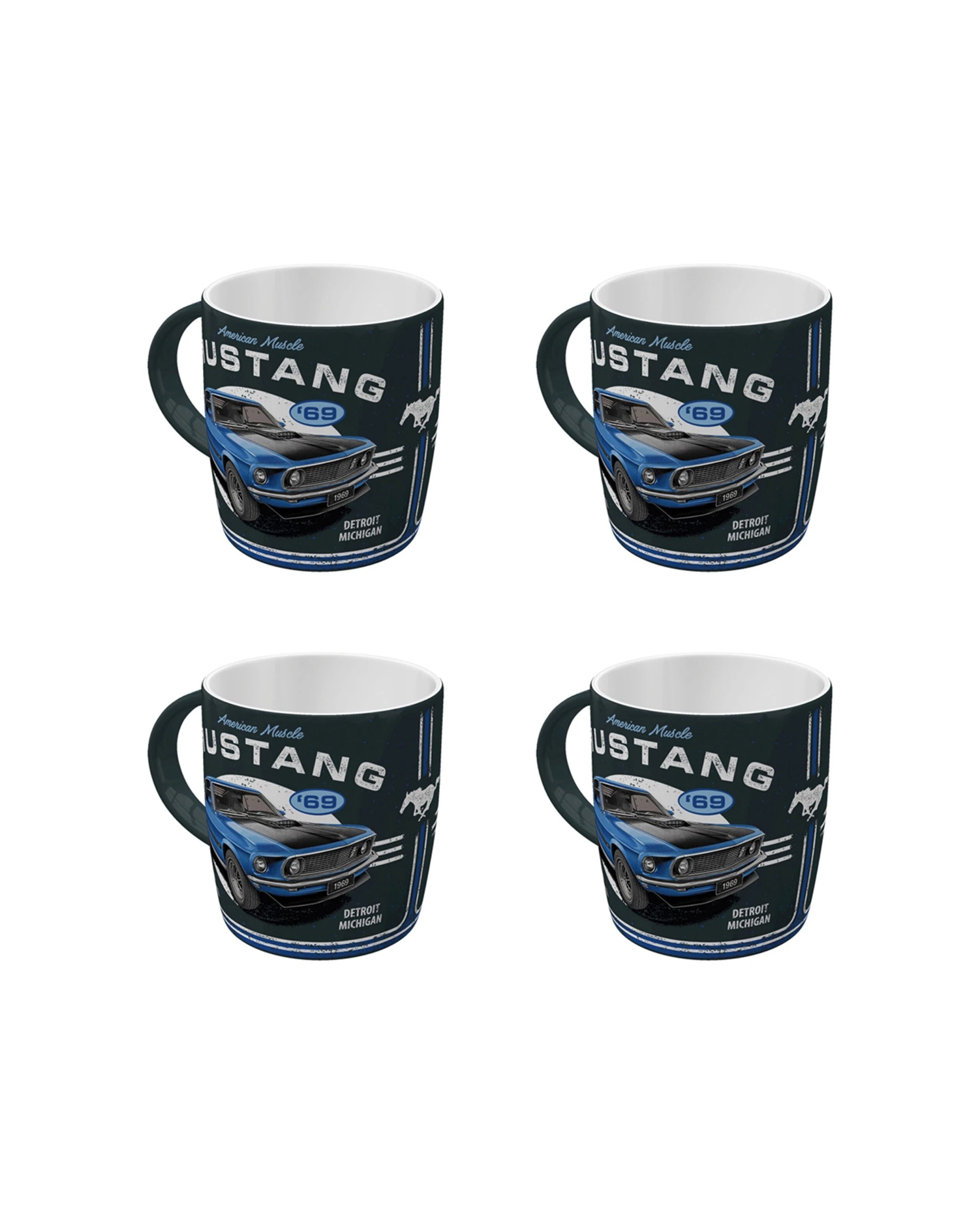1 Nostalgic-Art 4PK Ceramic Mug 330ml Retro Design - Ford Mustang 1969 Mach 1 Blue - Blue, 1 of 6