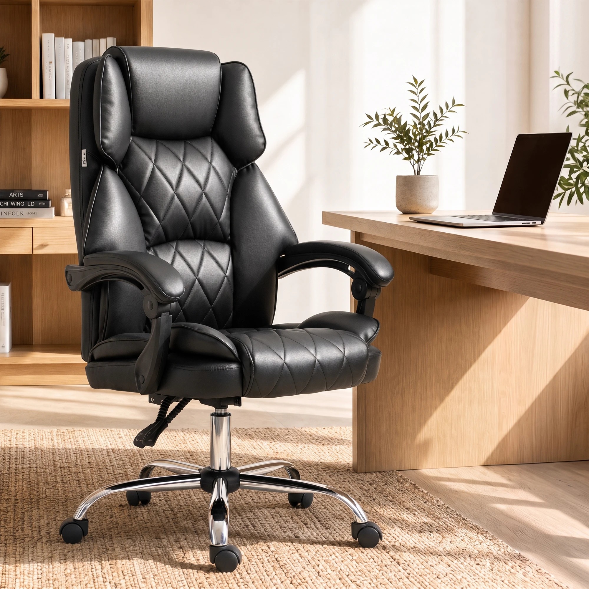 8 Artiss Executive Office Chair Ergonomic Recliner Computer Desk Chair PU Leather - Black, 8 of 8