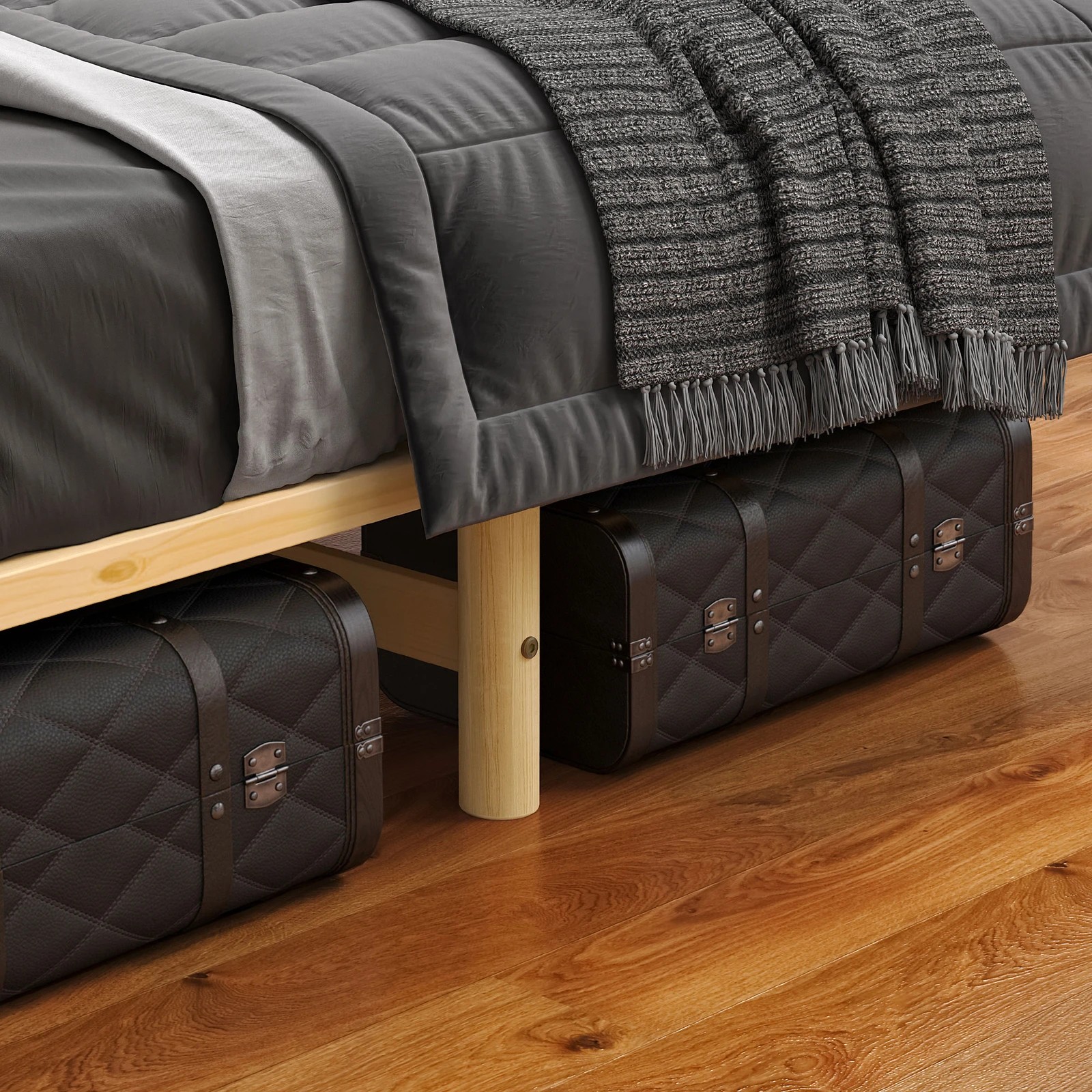 9 Alfordson Bed Frame Wooden Timber Double Size Mattress Base Platform Basia - Natural, 9 of 10