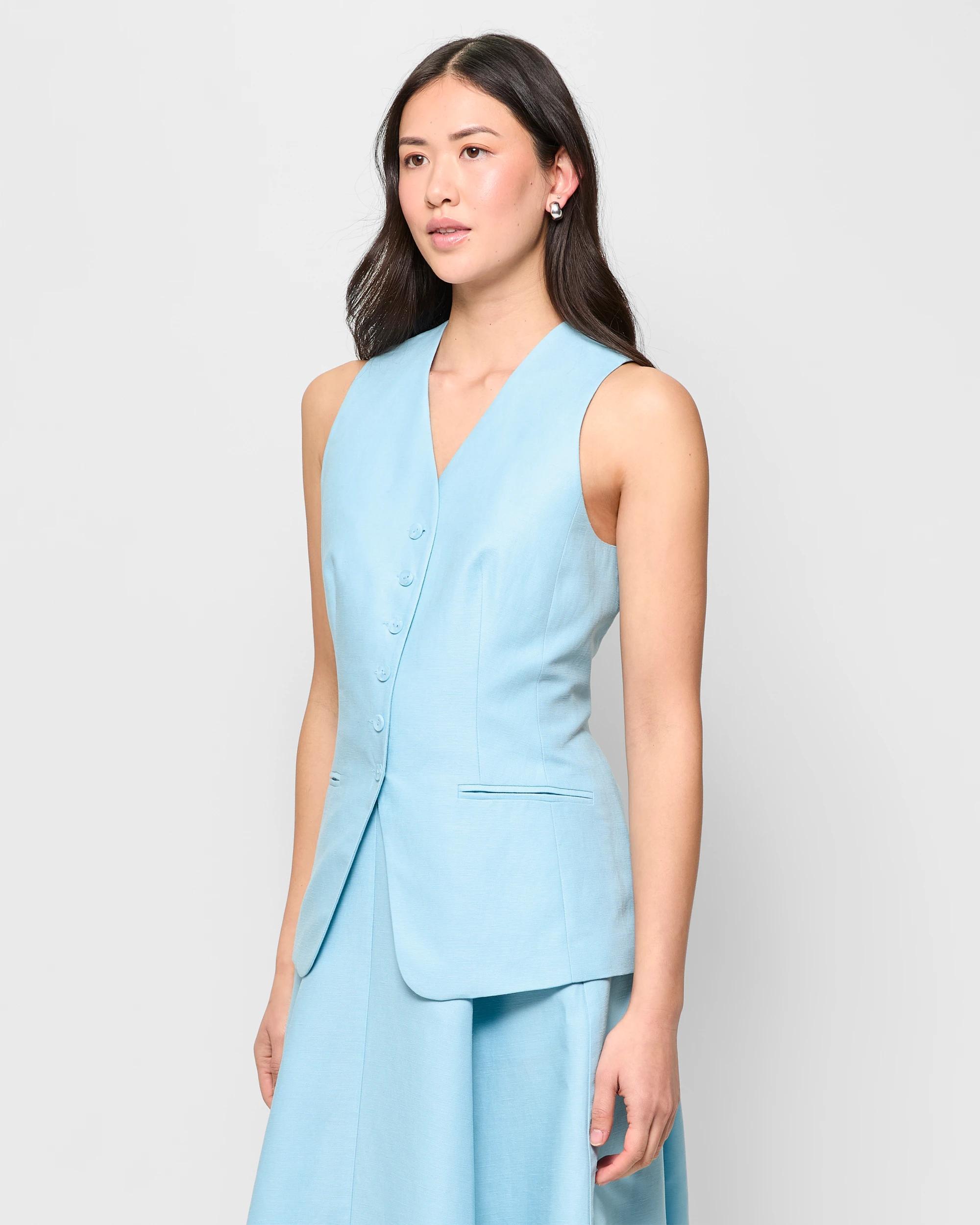 3 Linen Blend Longline Vest - Preview AZURE SKY, 3 of 5