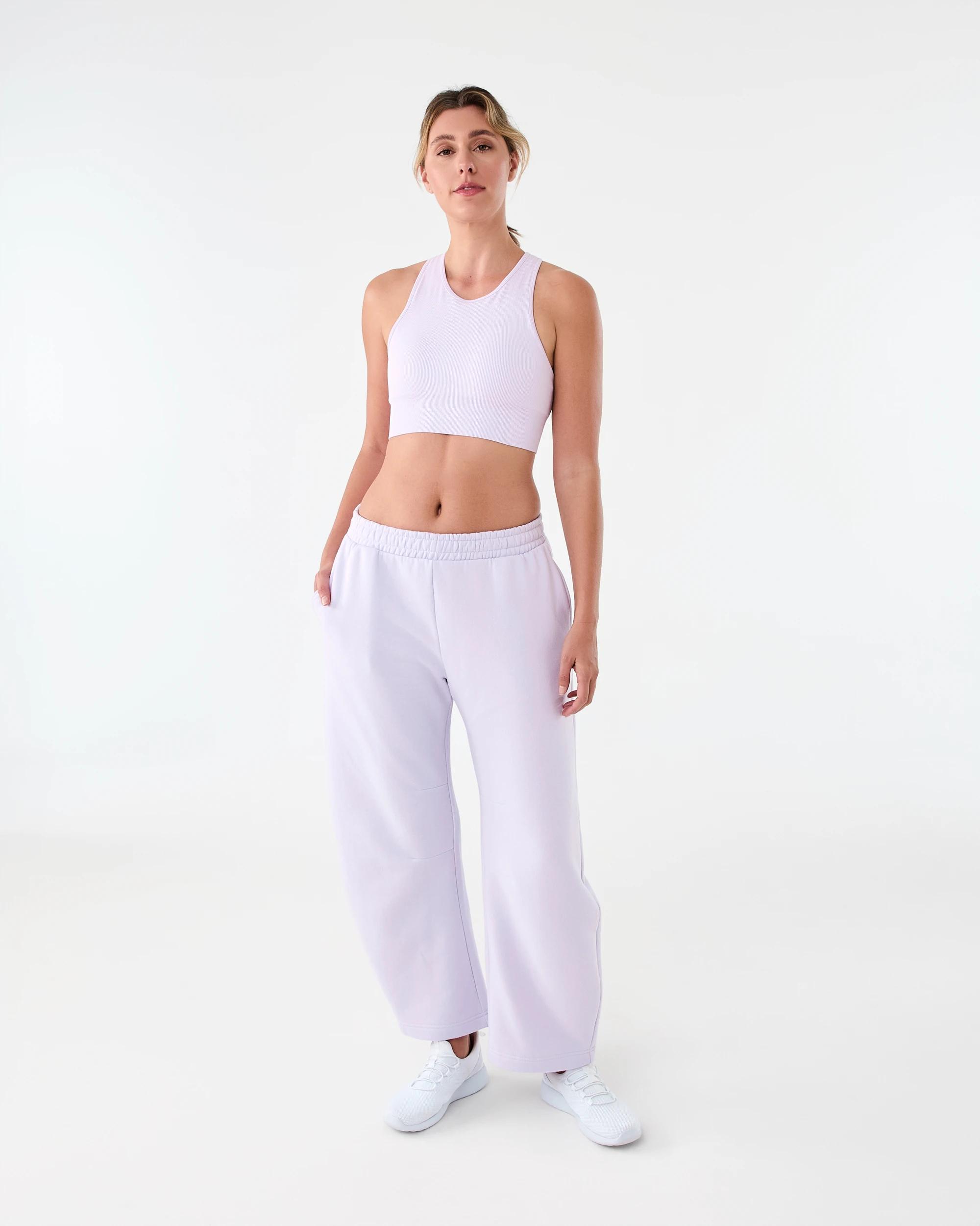 7 Active Womens Barrel Leg Fleece Trackpants Mist Lilac, 7 of 7