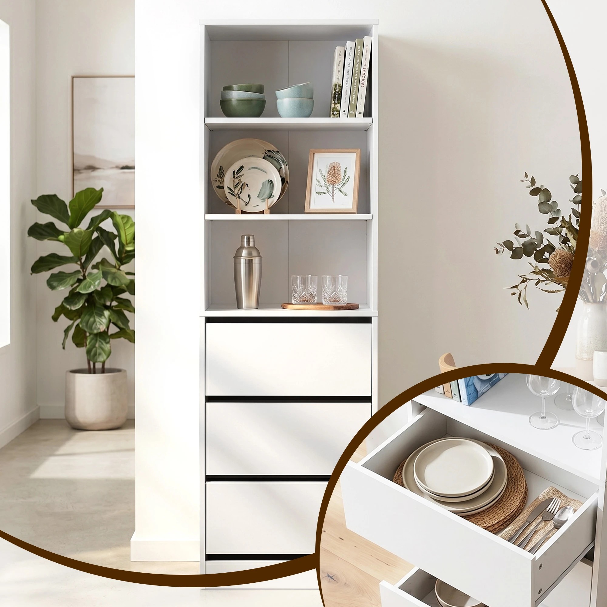 4 Artiss 2x Chest of 3 Drawers Tallboy Cabinet - White, 4 of 7