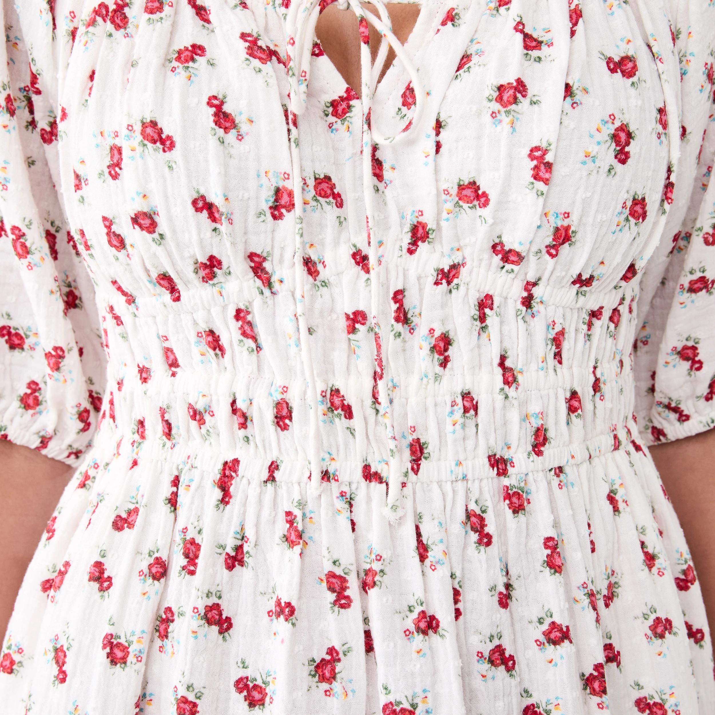 7 Short Puff Sleeve Mini Dress Rose Ditsy, 7 of 9