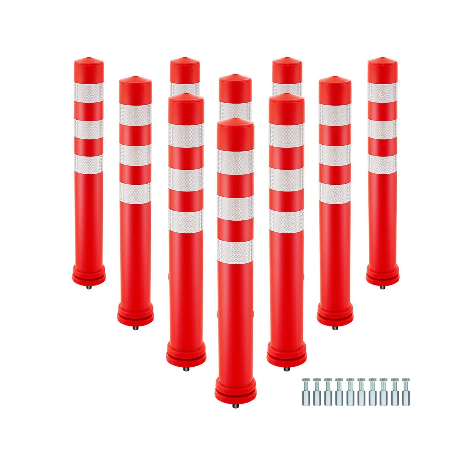 1 Costway 10PCS Caution Cones Bollard Post Traffic Security Barrier Parking Posts - Red, 1 of 1